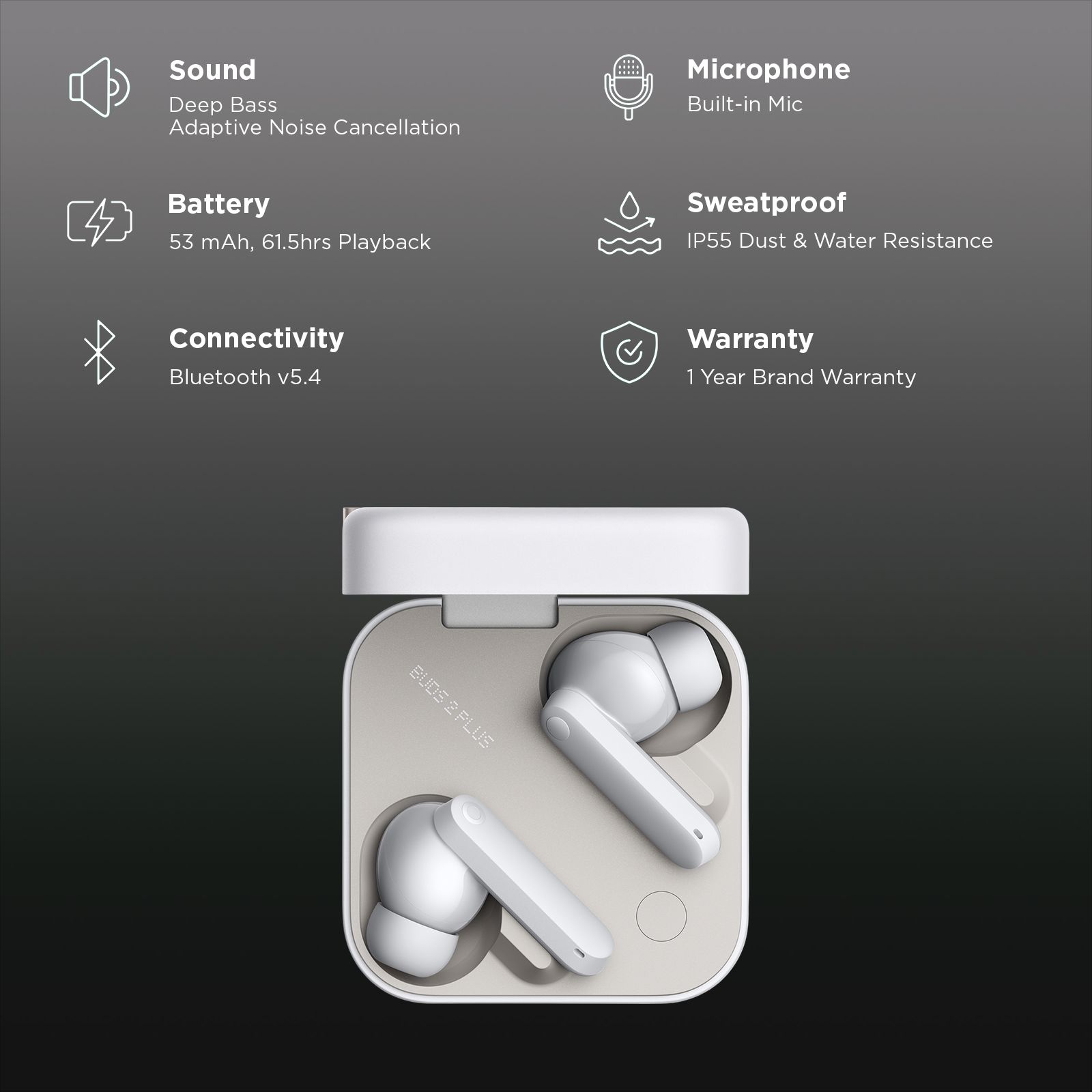 Nothing CMF Buds 2 Plus A10600104 TWS Earbuds with Adaptive Noise Cancellation (IP55, IPX2 Water Resistant, Hi-Res Audio with LDAC, Light Grey)_2