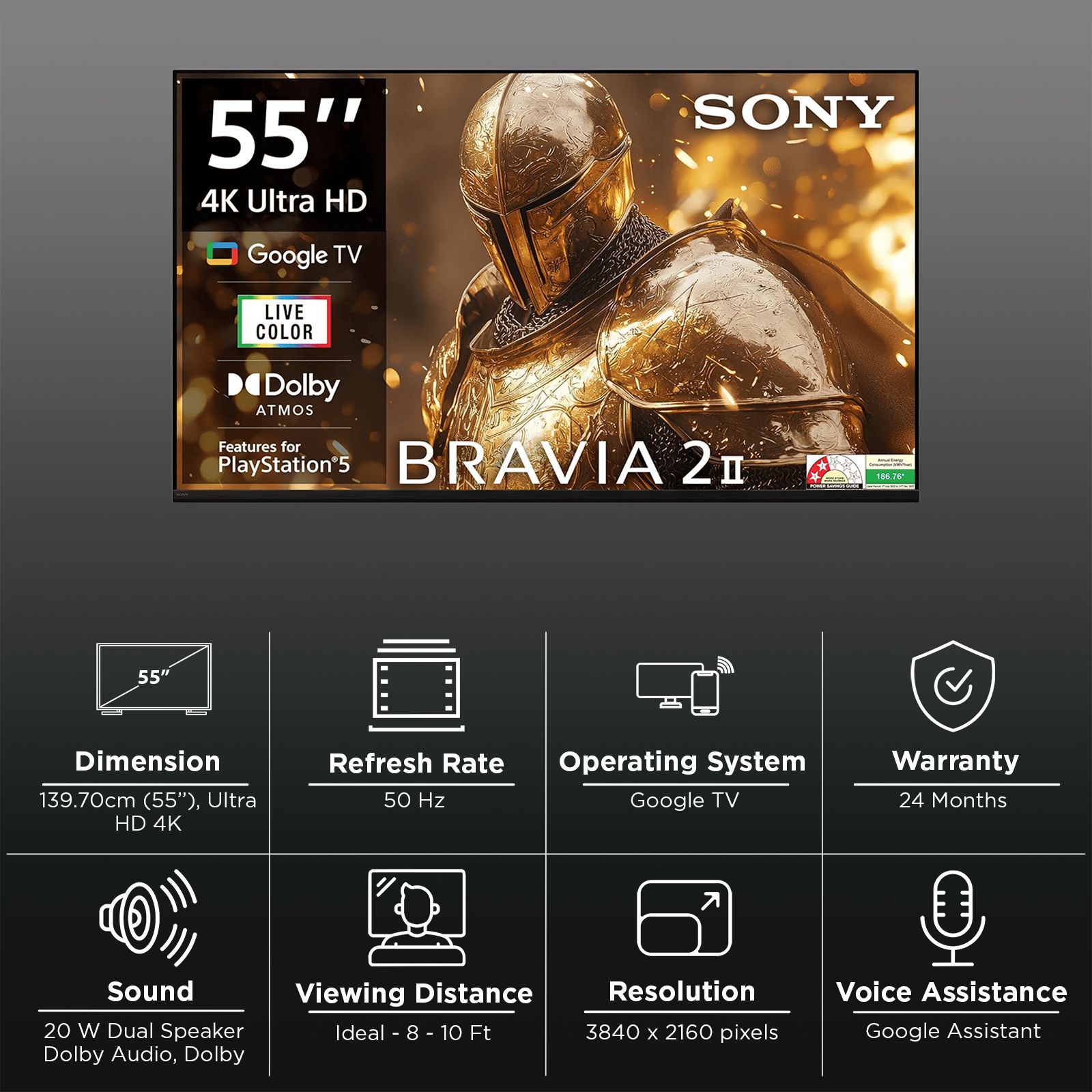 SONY BRAVIA 2 II 139.7 cm (55 inch) 4K Ultra HD LED Smart Google TV with Google Assistant (2025 model) SONY BRAVIA 2 II 139.7 cm (55 inch) 4K Ultra HD LED Smart Google TV with Google Assistant (2025 model)_3