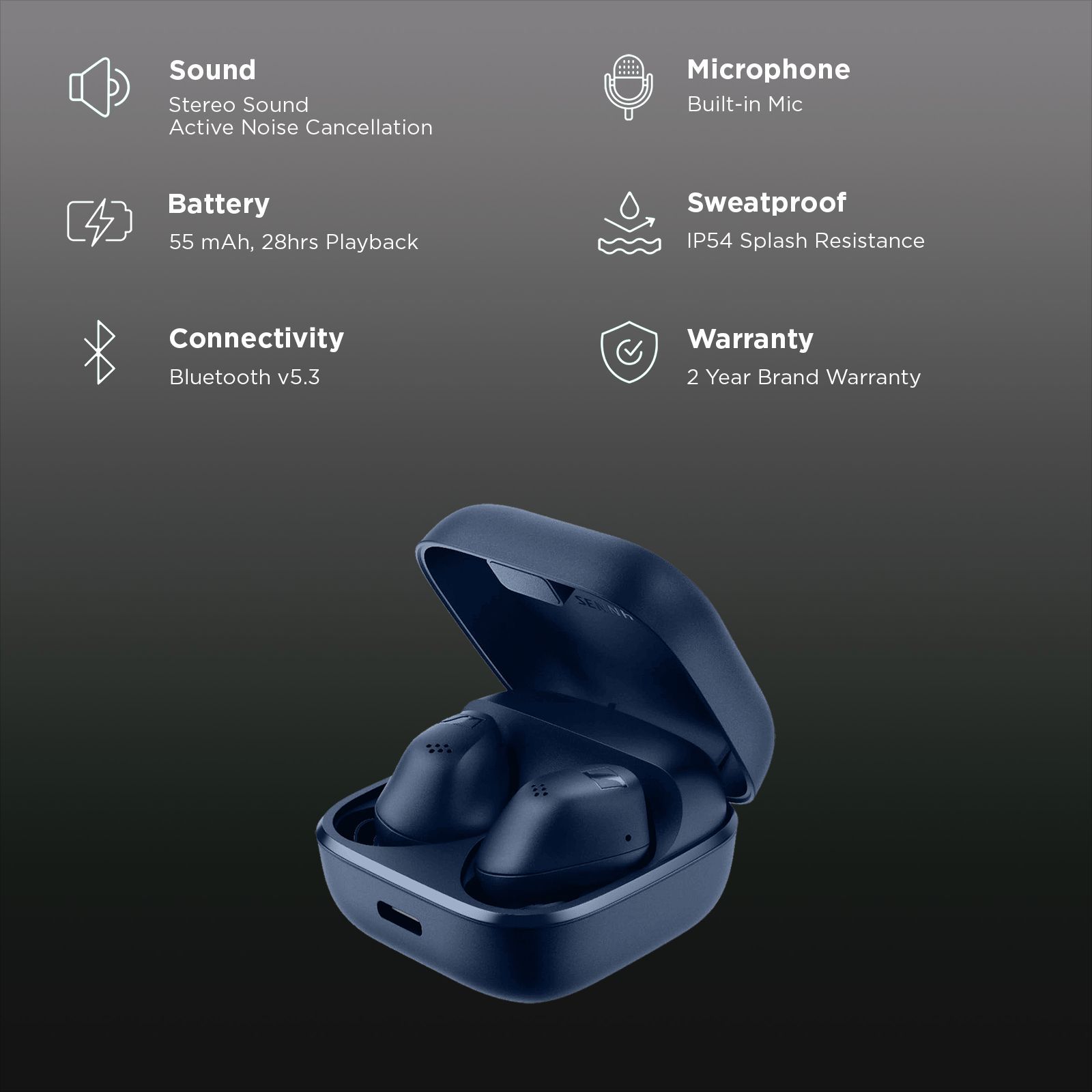 SENNHEISER Accentum TWS Earbuds with Hybrid Active Noise Cancellation (IP54 Splash Resistance, Smart Control Plus App, Blue)_2