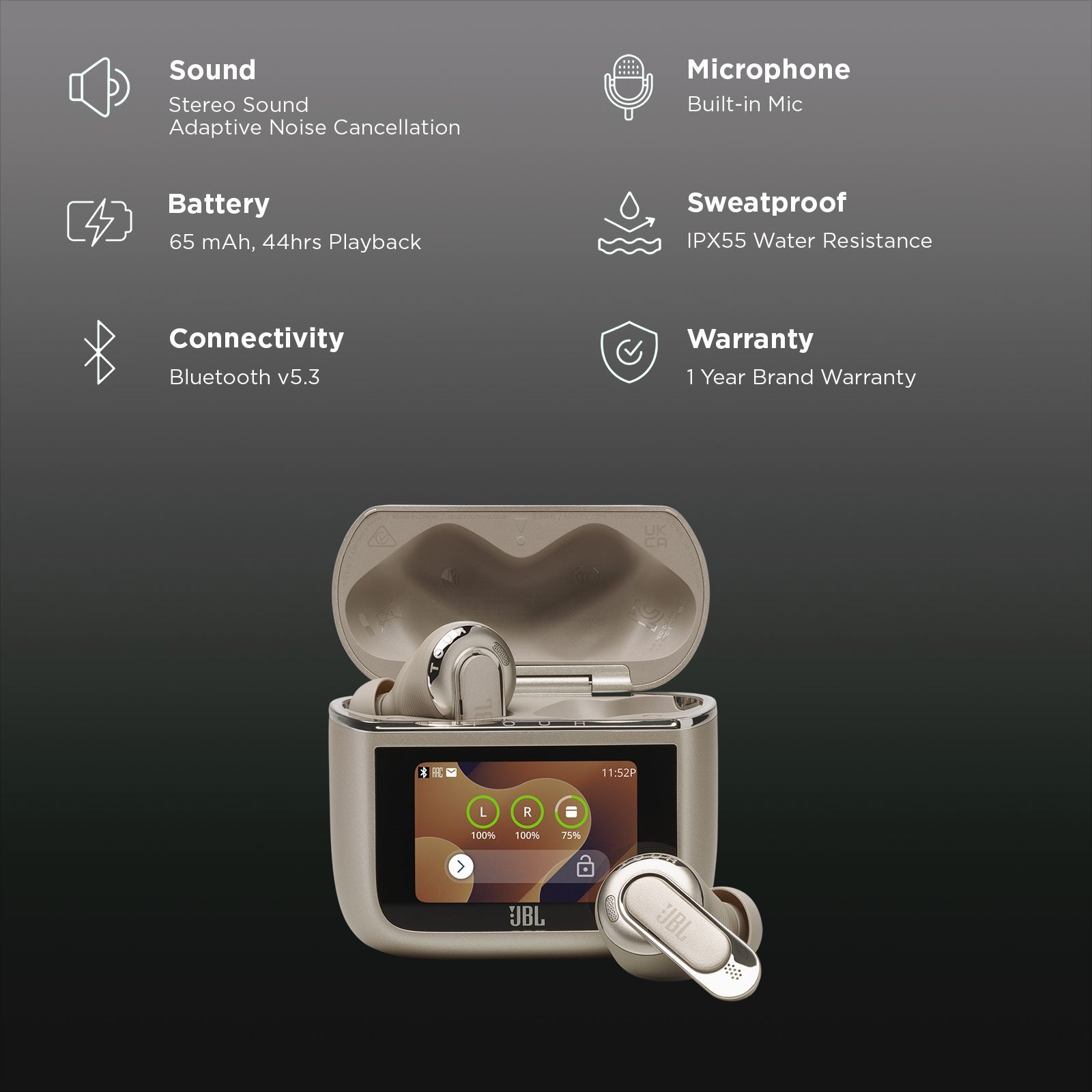 JBL Tour Pro 3 TWS Earbuds with True Adaptive Noise Cancellation (IPX55 Water Resistant, Multi-Point Connection, Latte)_2