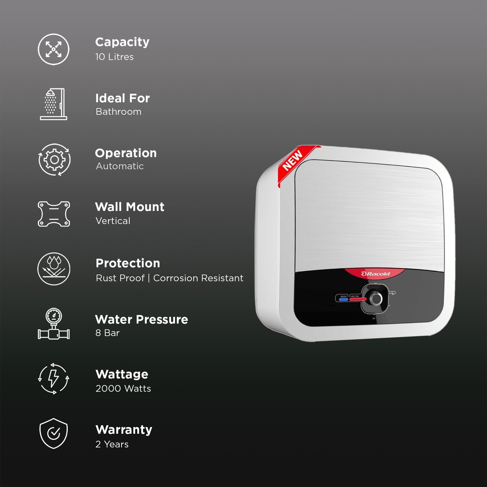 Racold Omnis RS 10 Litre 5 Star Vertical Storage Geyser with Titanium Plus Technology (Black)_3