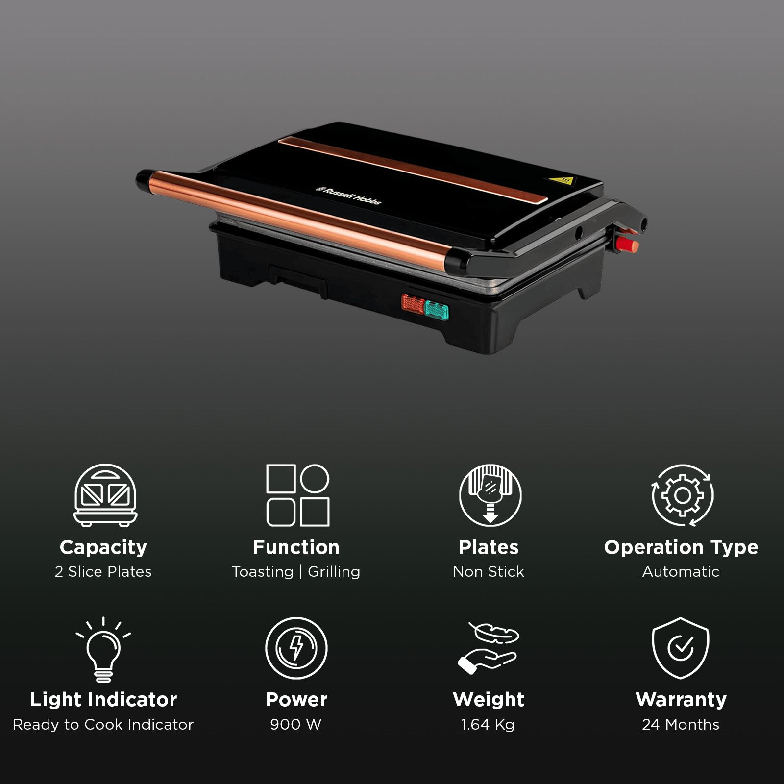 Russell Hobbs GrillMaster 900W 2 Slice Sandwich Maker with Overheat Protection (Black)_3