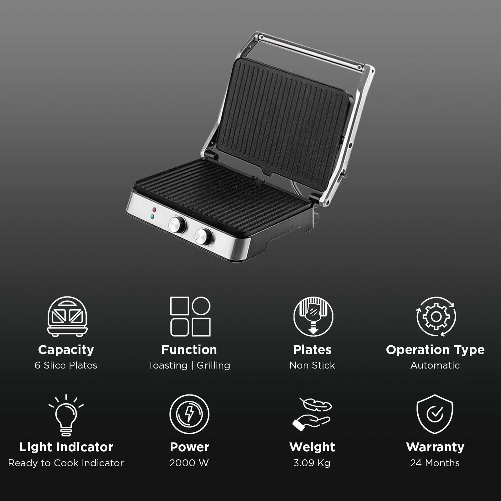 Russell Hobbs GrillMaster 2000W 6 Slice Sandwich Maker with Overheat Protection (Black) Russell Hobbs GrillMaster 2000W 6 Slice Sandwich Maker with Overheat Protection (Black)_3