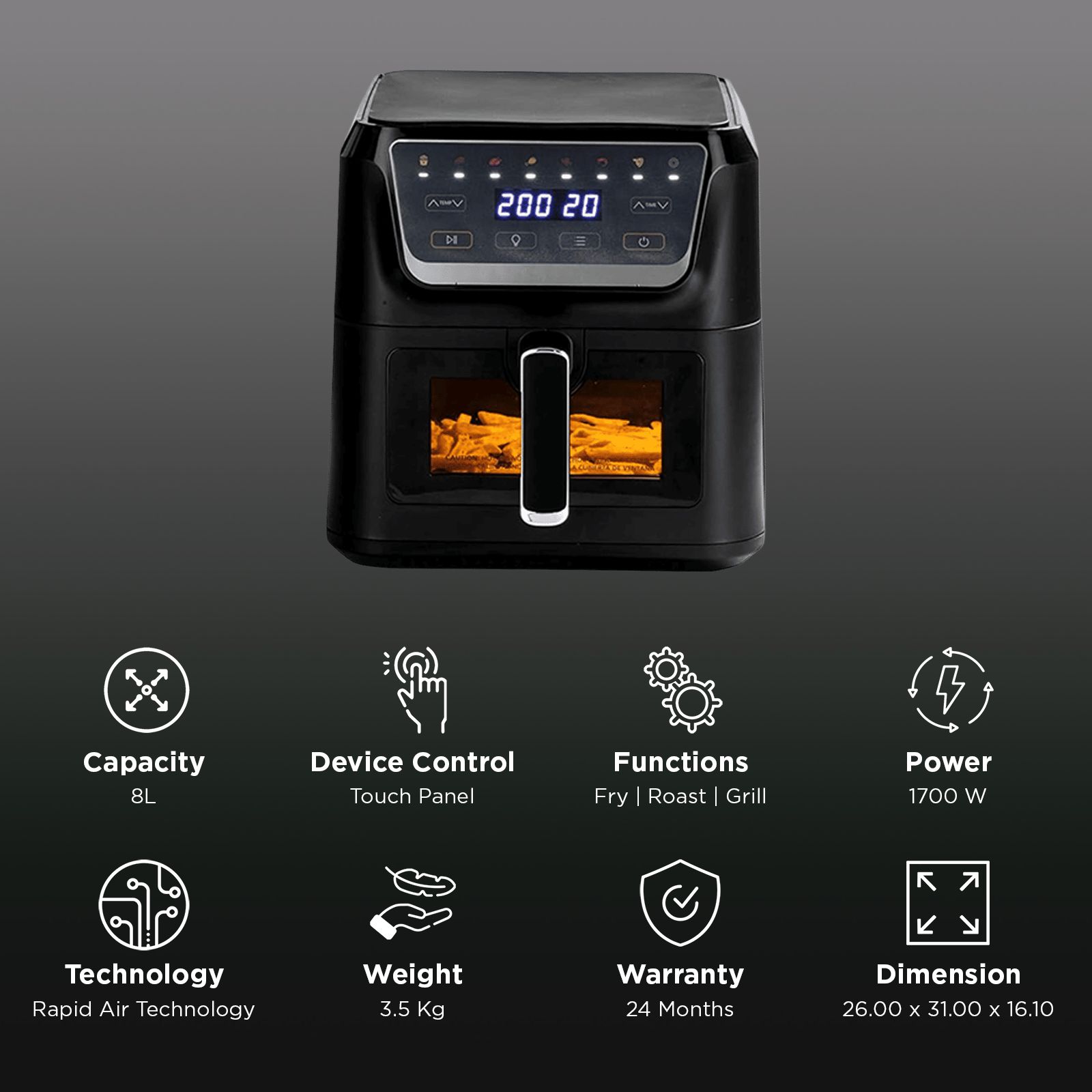 Russell Hobbs Sizzle Air 8L 1700 Watt Air Fryer with 8-in-1 Pre-Set Programs (Black)_4