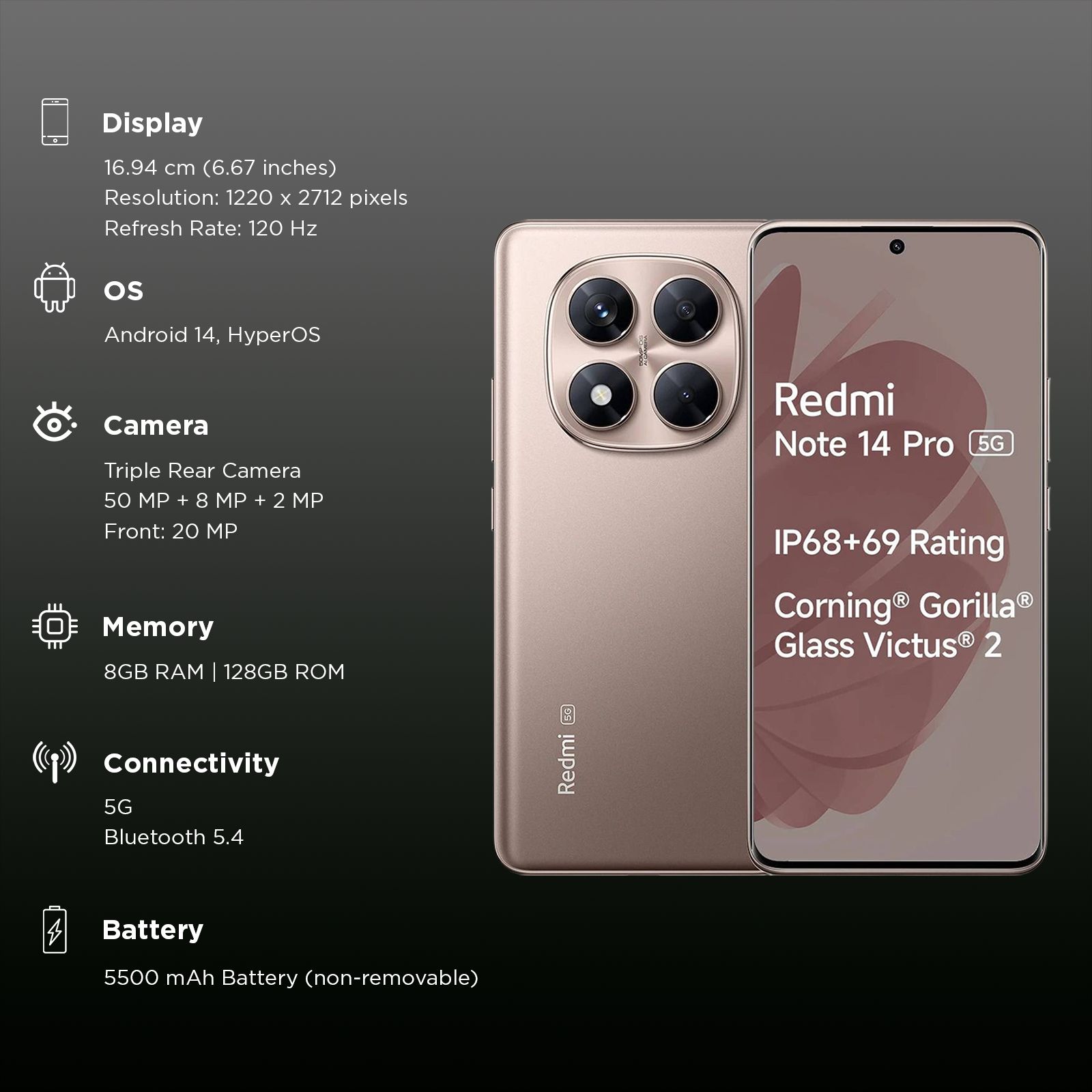 Redmi Note 14 Pro 5G (8GB RAM, 128GB, Champagne Gold)_3