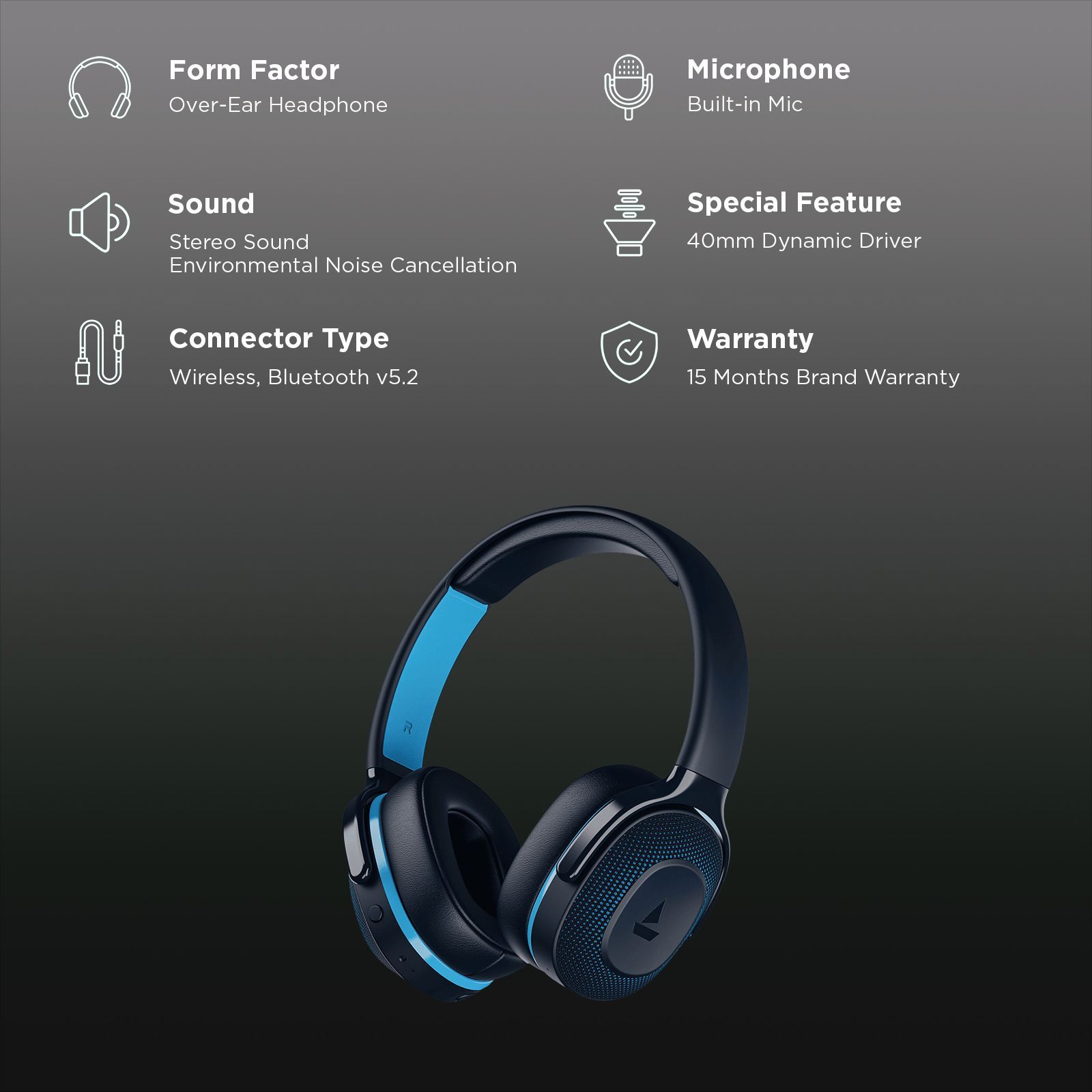 boAt Rockerz 413 Bluetooth Headphone with Mic (60 Hours Playback, Over Ear, Oceana Blue)_2