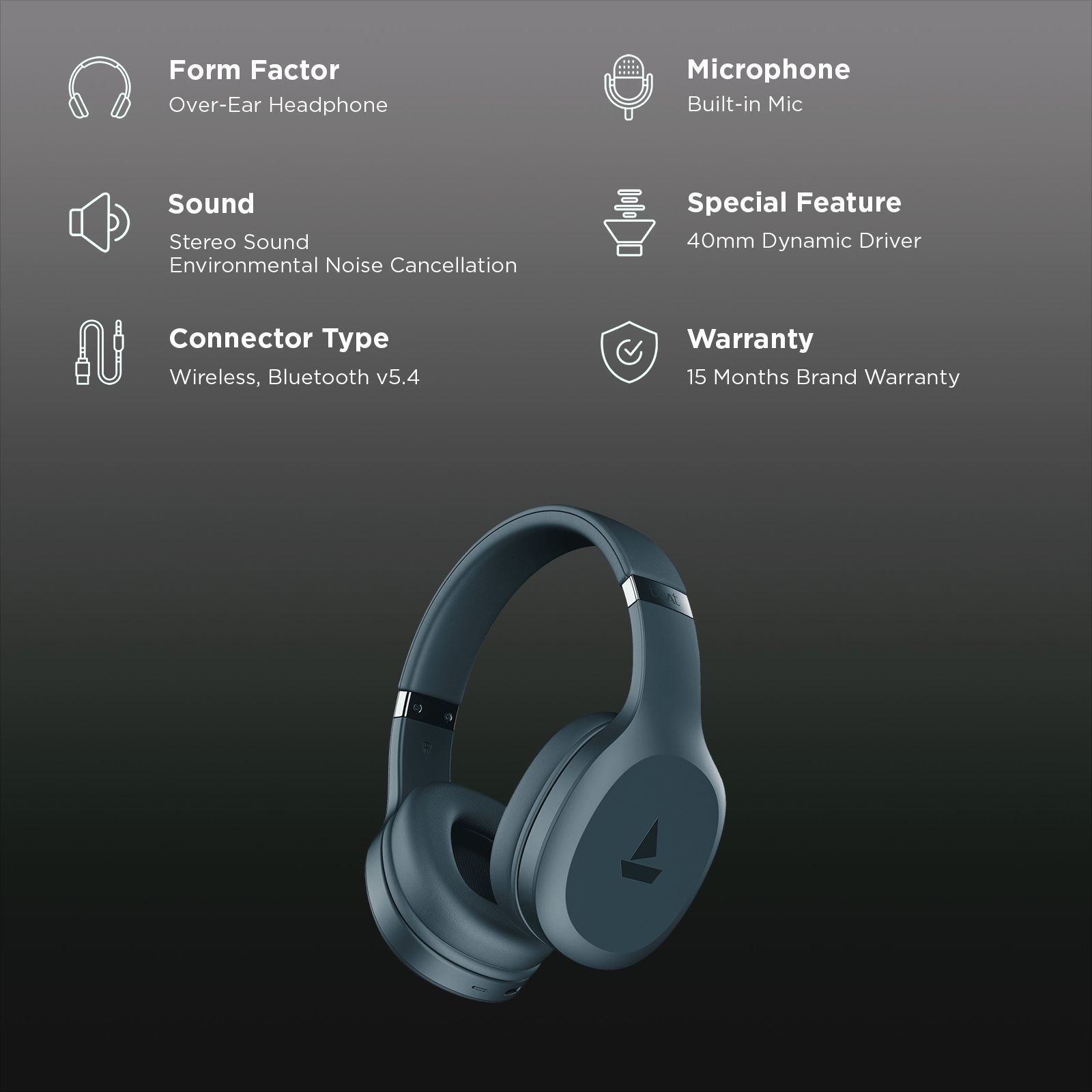 boAt Rockerz 412 Bluetooth Headphone with Mic (60 Hours Playback, Over Ear, Bold Blue)_2