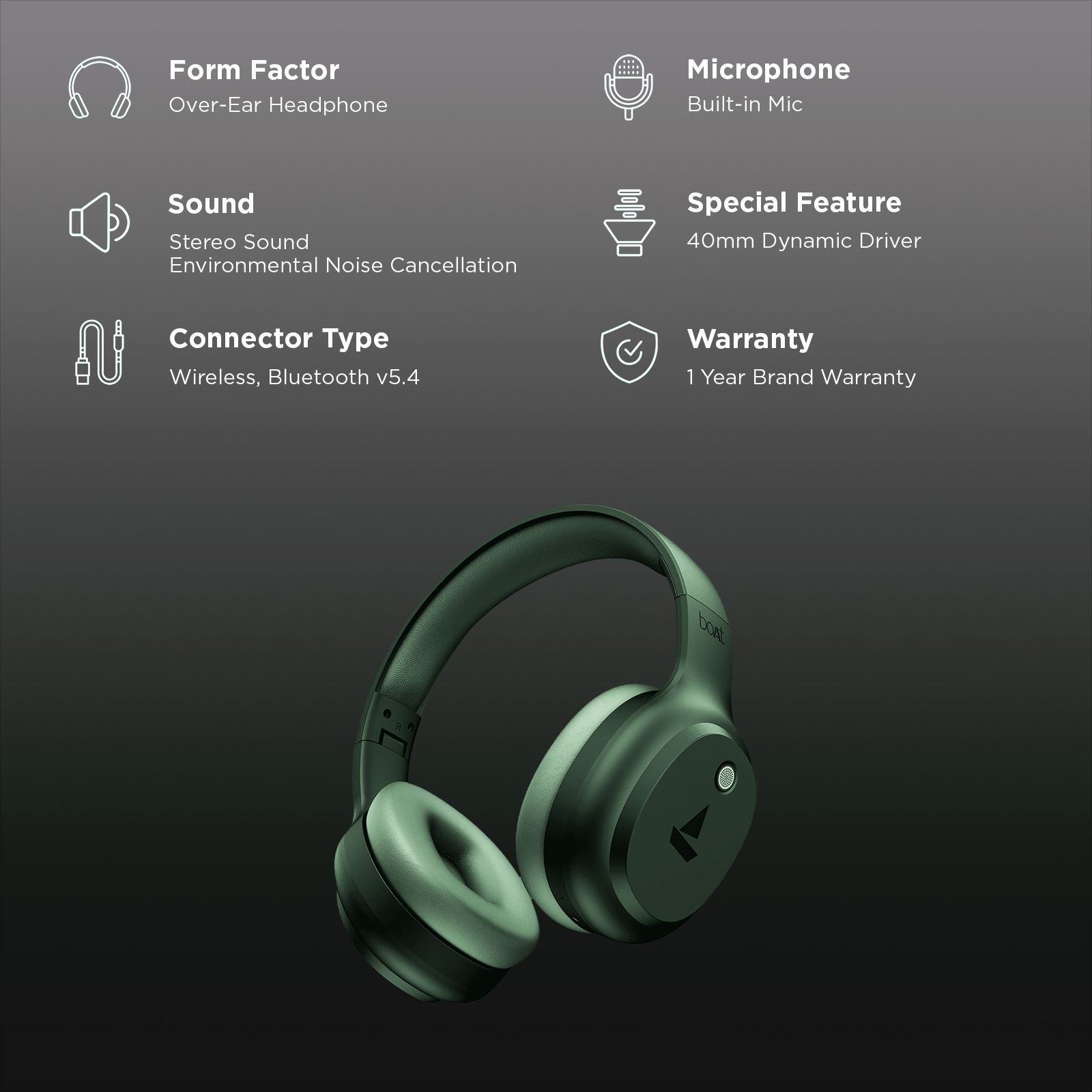 boAt Rockerz 421 Bluetooth Headphone with Mic (60 Hours Playback, Over Ear, Sage Green)_2