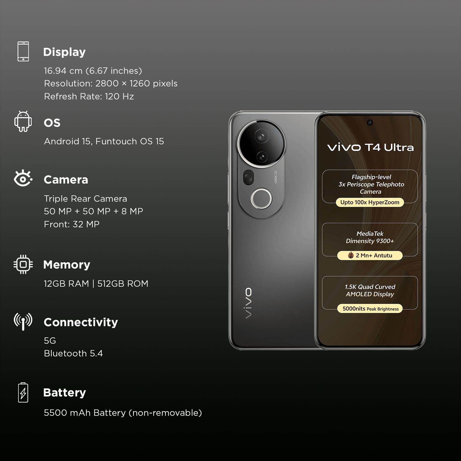 vivo T4 Ultra 5G (12GB RAM, 512GB, Meteor Grey) vivo T4 Ultra 5G (12GB RAM, 512GB, Meteor Grey)_3
