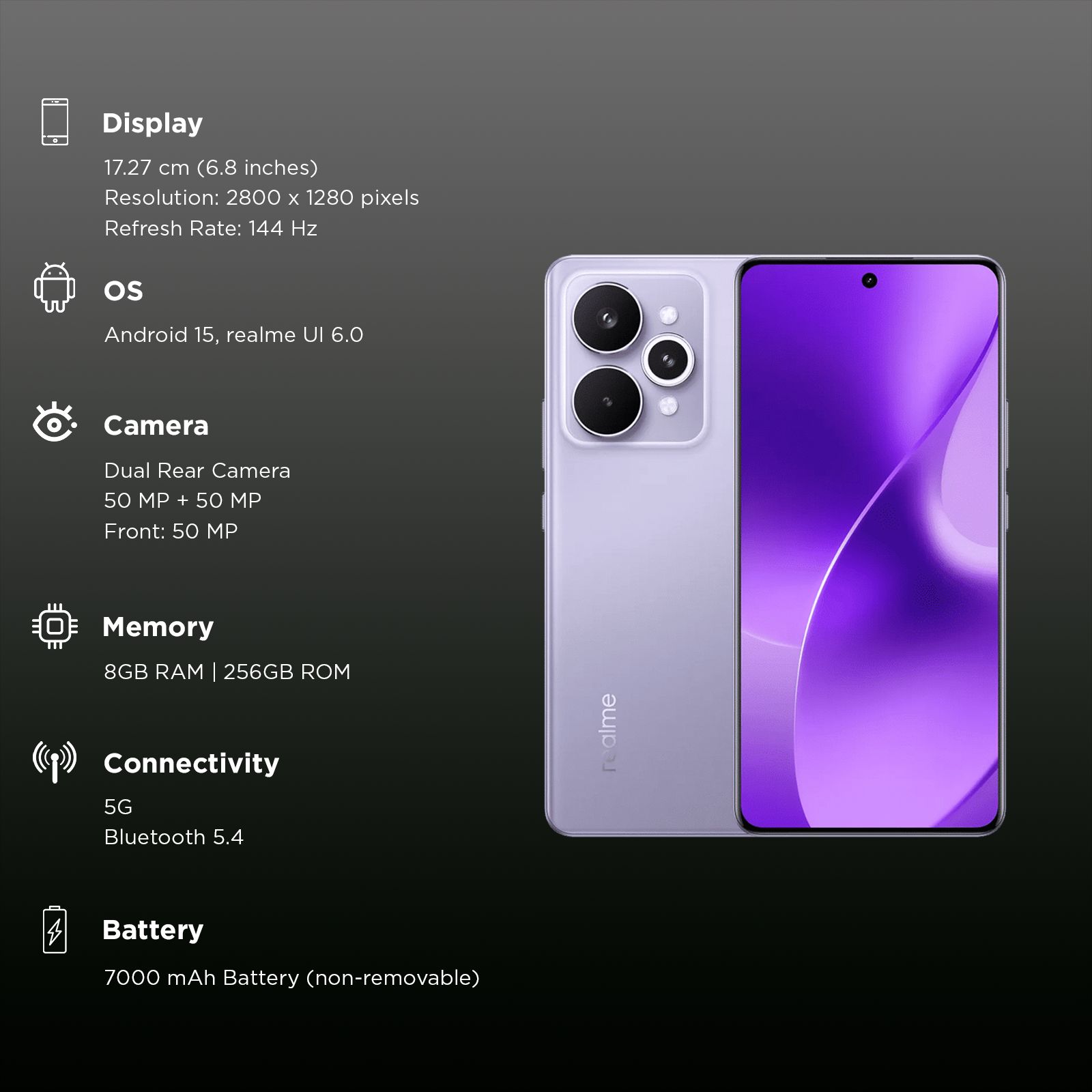 realme 15 Pro 5G (8GB RAM, 256GB, Silk Purple)_3