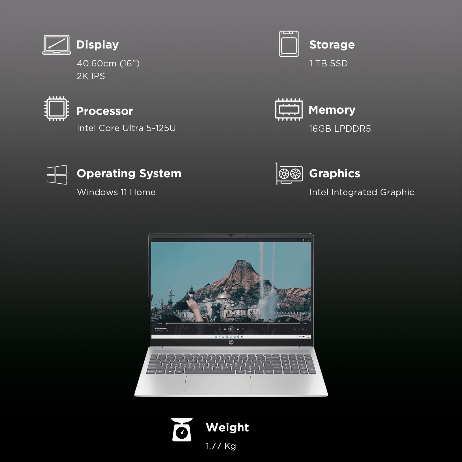 HP Pavilion 16-af0069TU Intel Core Ultra 5 Thin & Light Laptop (16GB, 1TB SSD, Windows 11 Home, 16 inch 2K IPS Display, Natural Silver, 1.77 KG)_3