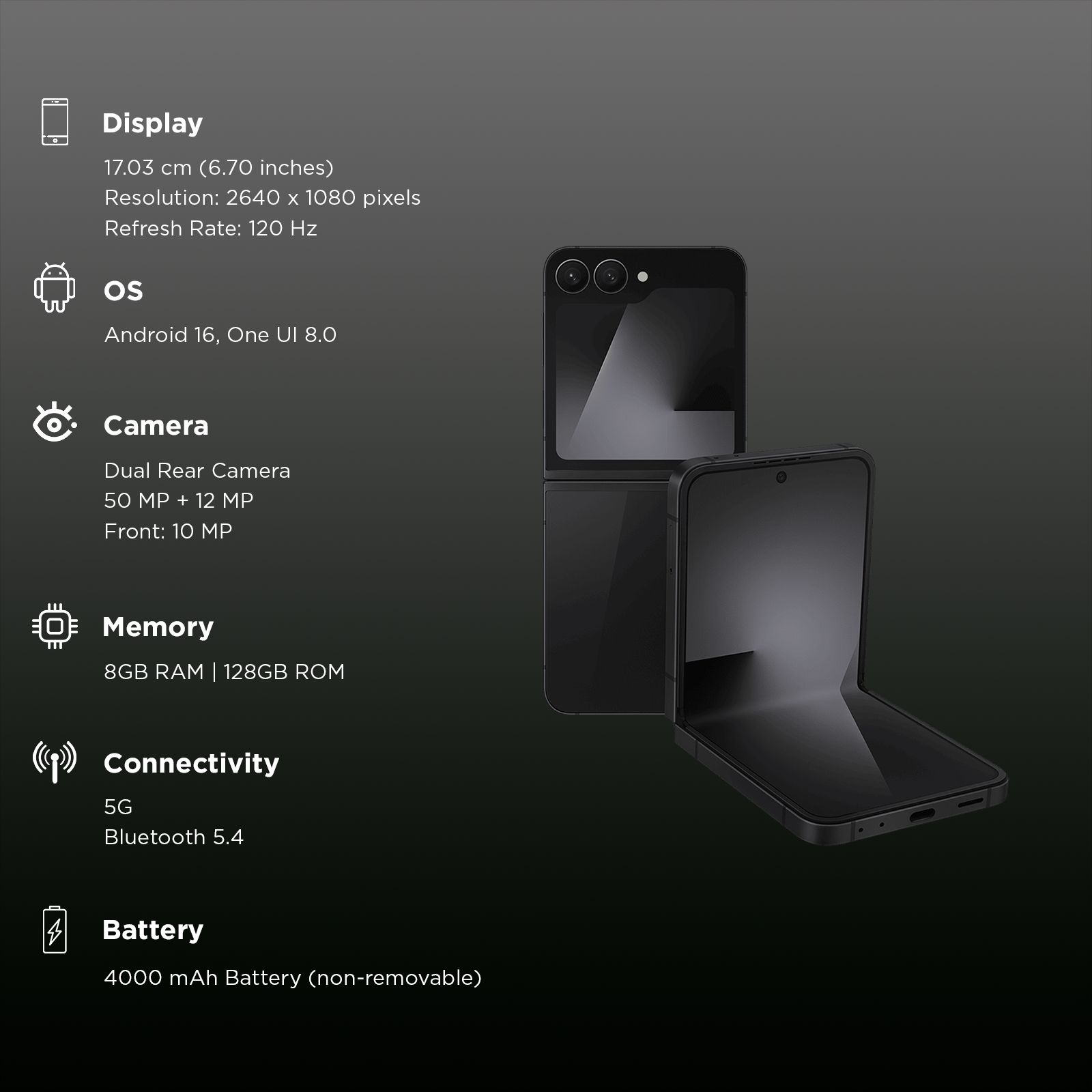 SAMSUNG Galaxy Z Flip7 FE 5G (8GB RAM, 128GB, Black)_2