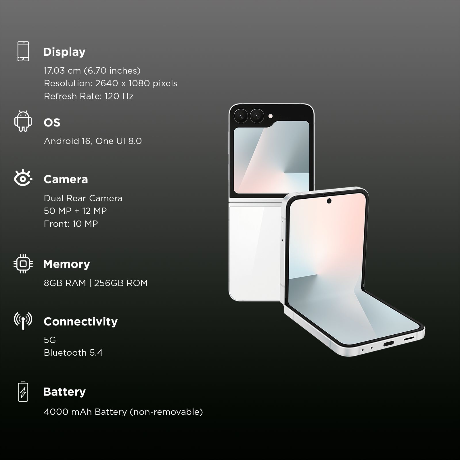 SAMSUNG Galaxy Z Flip7 FE 5G (8GB RAM, 256GB, White) SAMSUNG Galaxy Z Flip7 FE 5G (8GB RAM, 256GB, White)_2