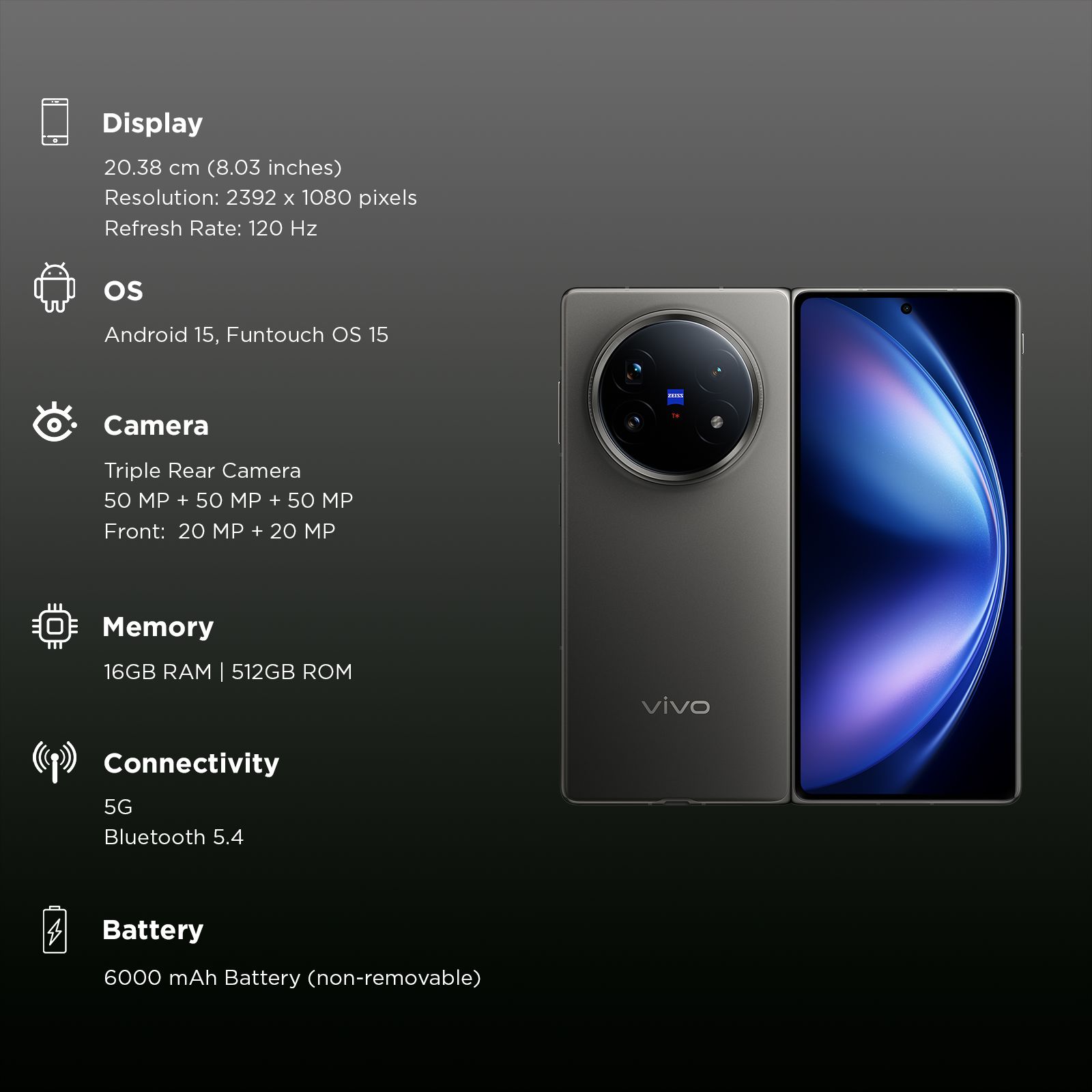 vivo X Fold 5 5G (16GB RAM, 512GB, Titanium Gray)_3