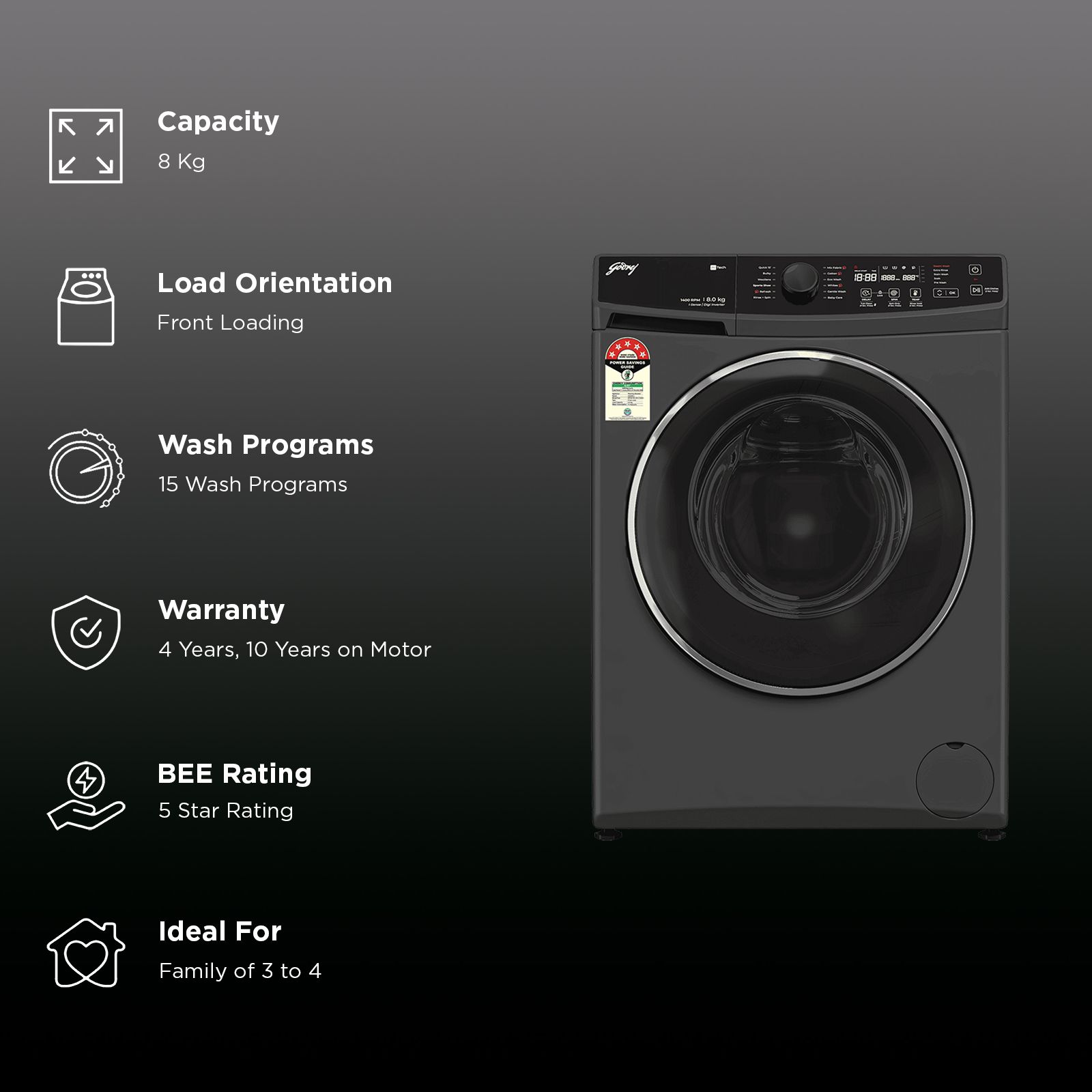 Godrej 8 kg 5 Star Fully Automatic Front Load Washing Machine (Regalis, Zero Pressure Technology, Metallic Black)_2