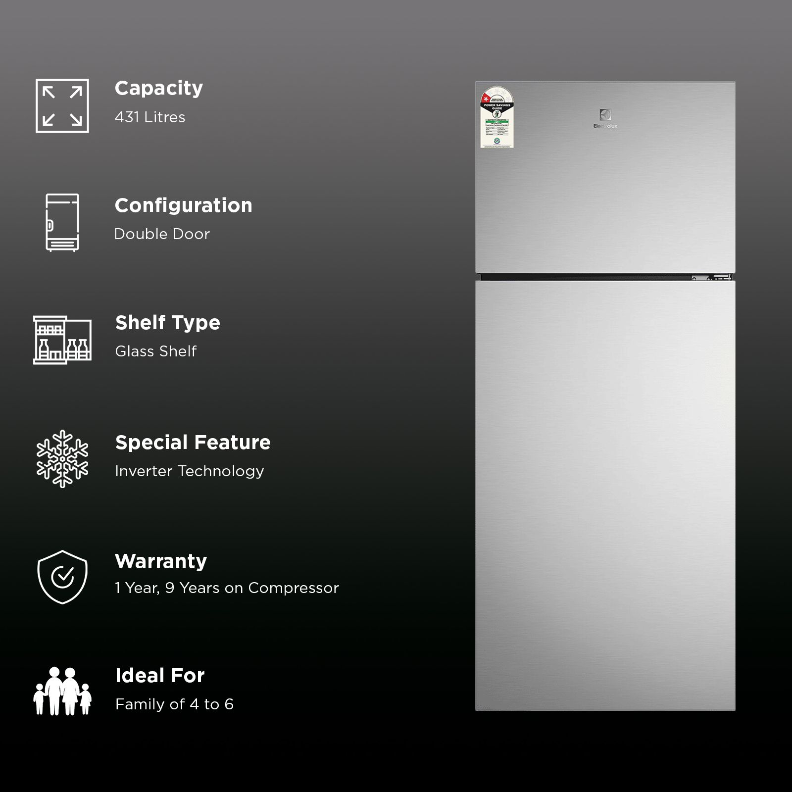 Electrolux 700 Series 431 Litres 1 Star Frost Free Double Door Refrigerator with AI AutoSense (ETM4302C-S, Steel)_3