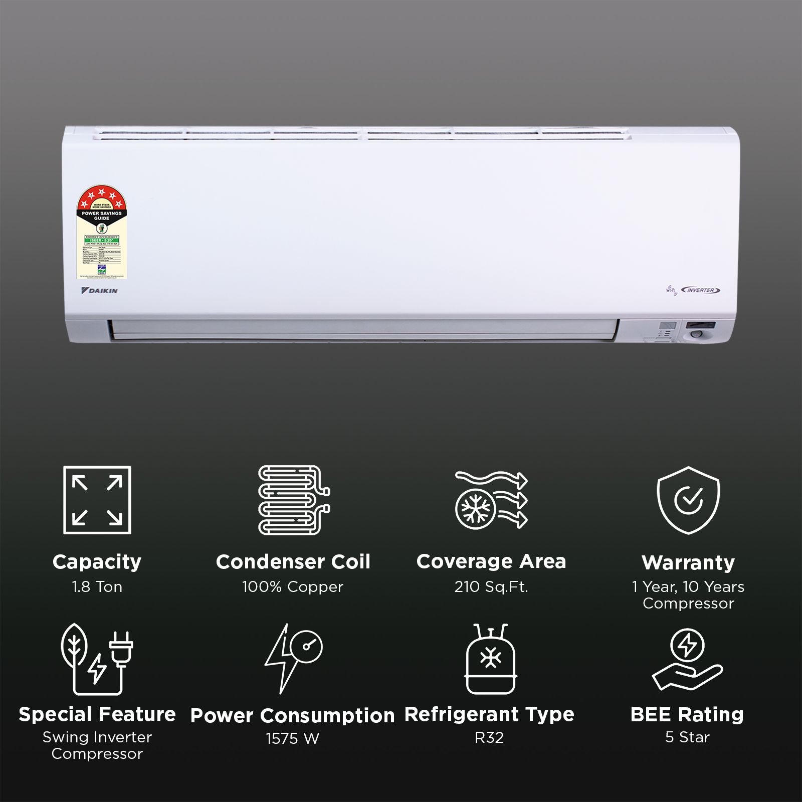 DAIKIN Streamer 1.8 Ton 5 Star Inverter Split AC (2025 Model, Copper Condenser, PM 1.0 Filter, JTKJ60)_2