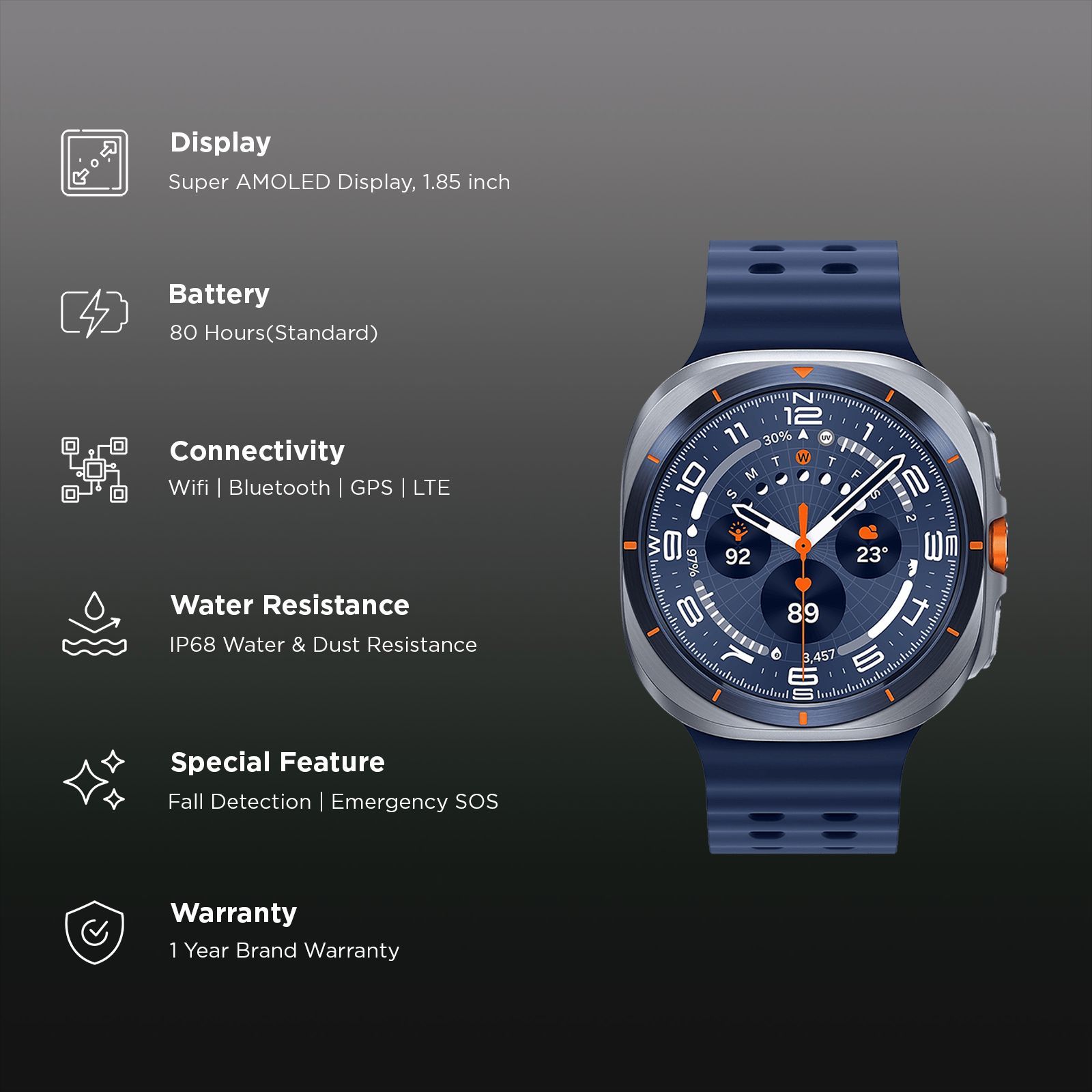 SAMSUNG Galaxy Watch Ultra 2025 GPS+BT+Wi-Fi+LTE Wear OS Smartwatch (47mm Super AMOLED Display, 3nm Processor, Fall Detection, Marine Strap)_2