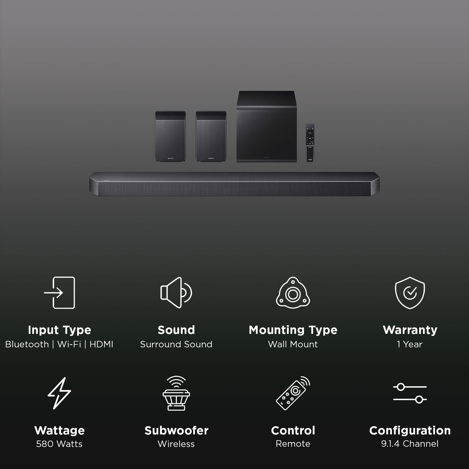 SAMSUNG Q Series 580W Bluetooth Soundbar with Remote (Dolby Atmos, 9.1.4 Channel, Titan Black)_3