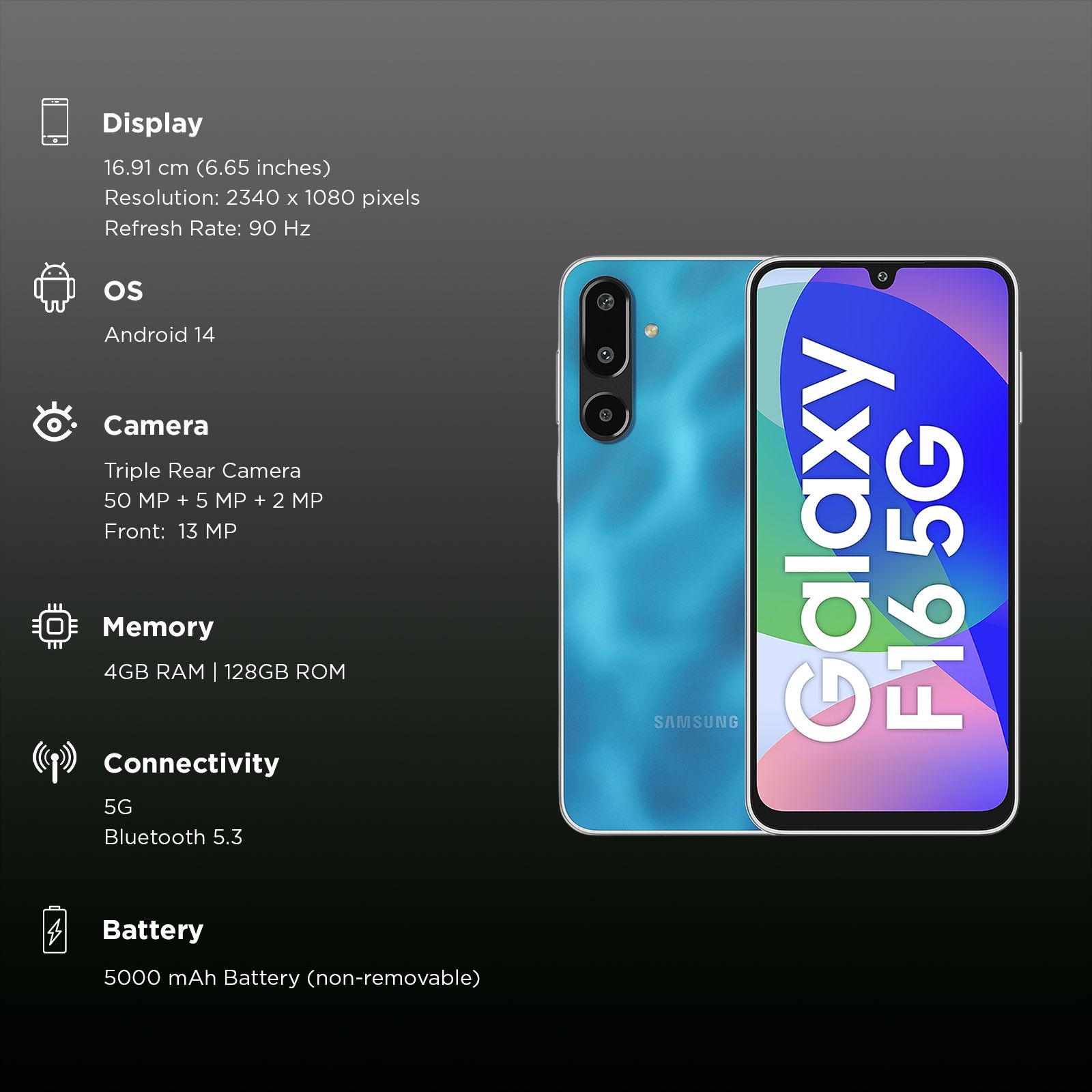 SAMSUNG Galaxy F16 5G (4GB RAM, 128GB, Vibing Blue) SAMSUNG Galaxy F16 5G (4GB RAM, 128GB, Vibing Blue)_3