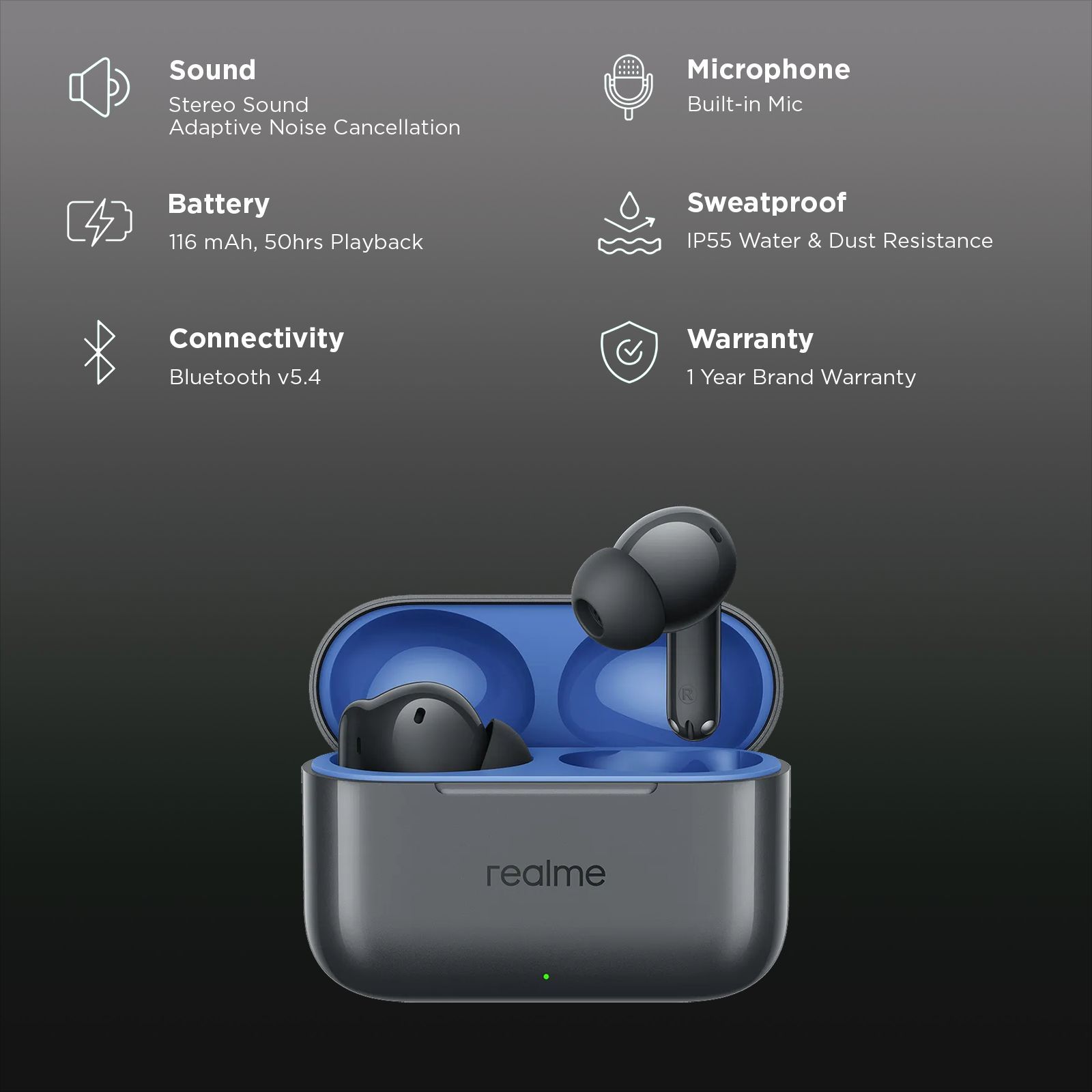 realme Buds T200 TWS Earbuds with Active Noise Cancellation (IP55 Water & Dust Resistant, Dual Device Connection 2.0, Mystic Grey)_2