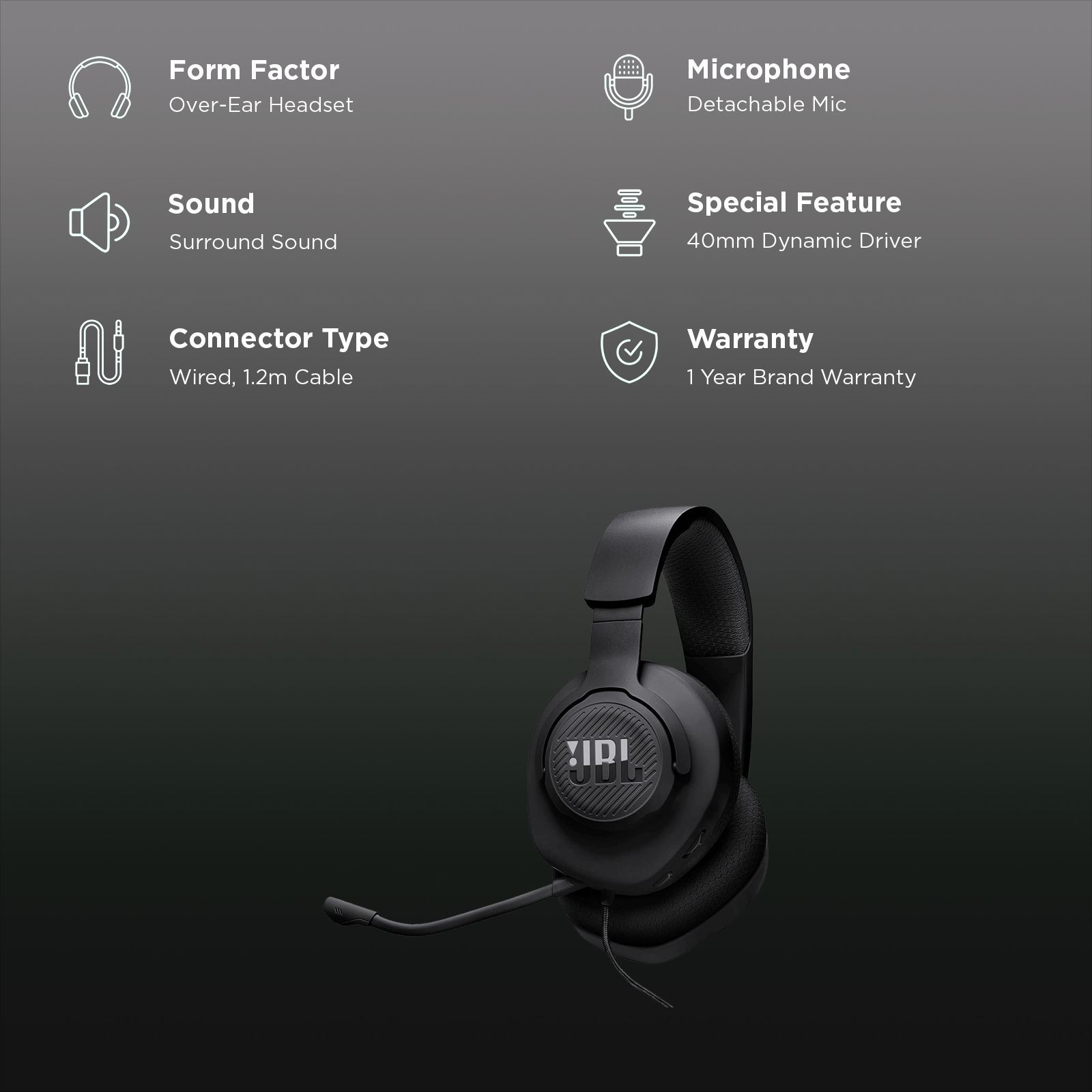 JBL Quantum 100M2 Wired Gaming Headset (Detachable Microphone, Over Ear, Black) JBL Quantum 100M2 Wired Gaming Headset (Detachable Microphone, Over Ear, Black)_2