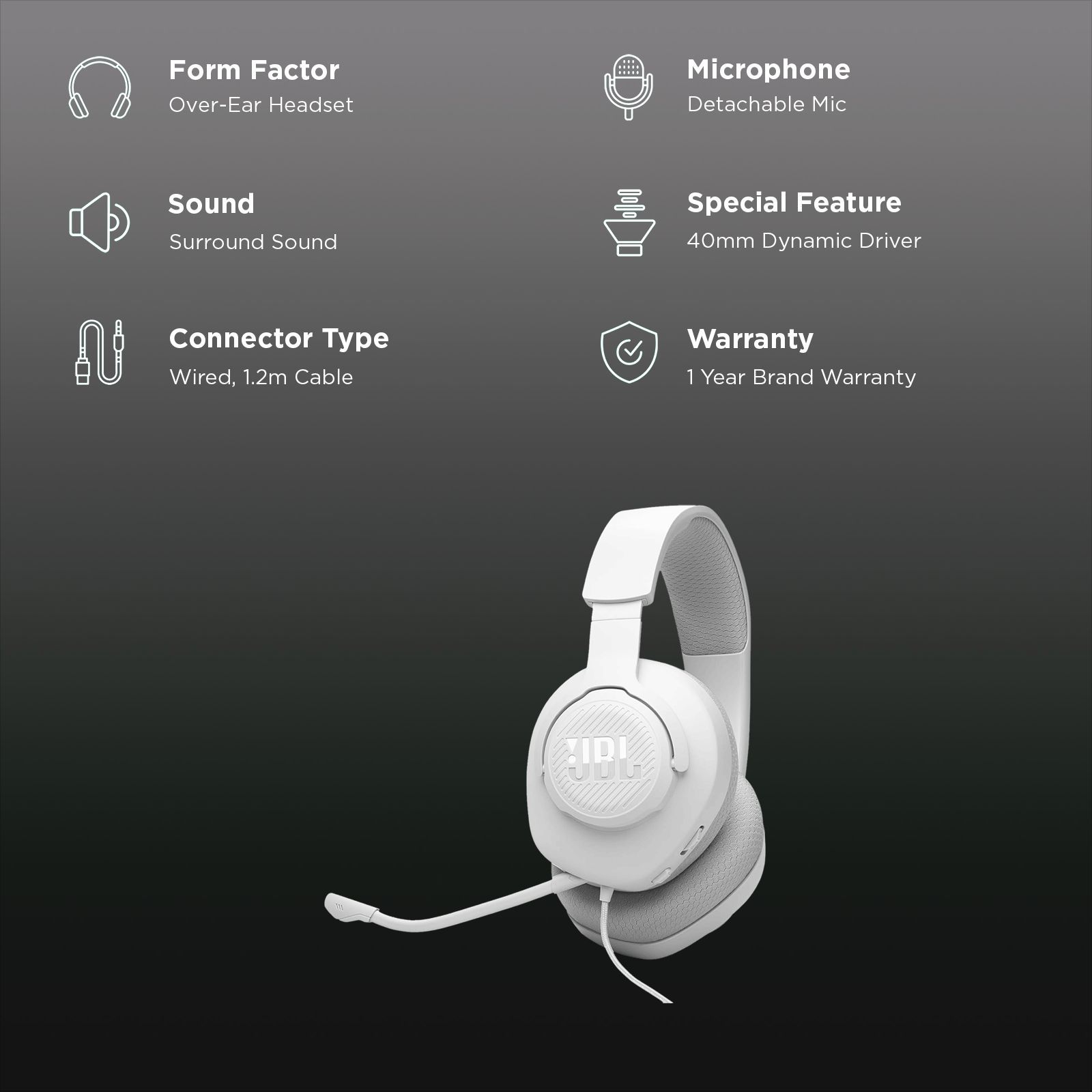 JBL Quantum 100M2 Wired Gaming Headset (Detachable Microphone, Over Ear, White) JBL Quantum 100M2 Wired Gaming Headset (Detachable Microphone, Over Ear, White)_2