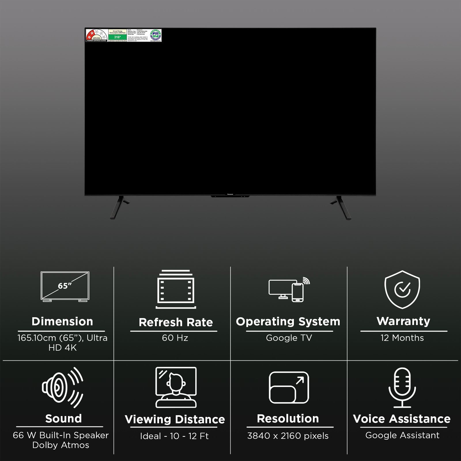 Panasonic 165.1 cm (65 inch) 4K Ultra HD LED Smart Google TV with Dolby Atmos (2025 model)_3