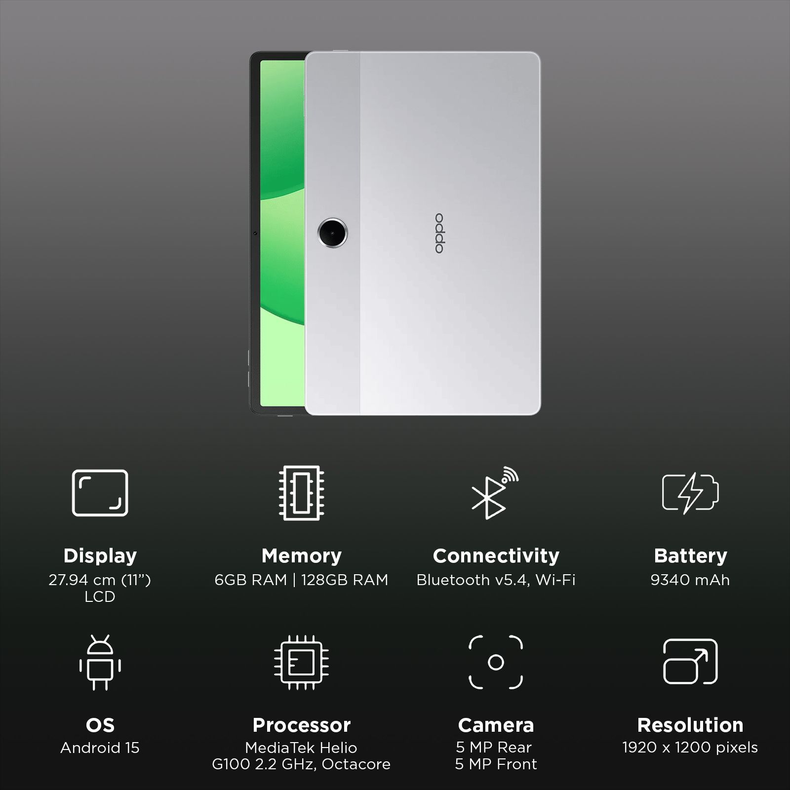 oppo Pad SE Wi-Fi+4G Android Tablet (11 Inch, 6GB RAM, 128GB ROM, Starlight Silver)_3