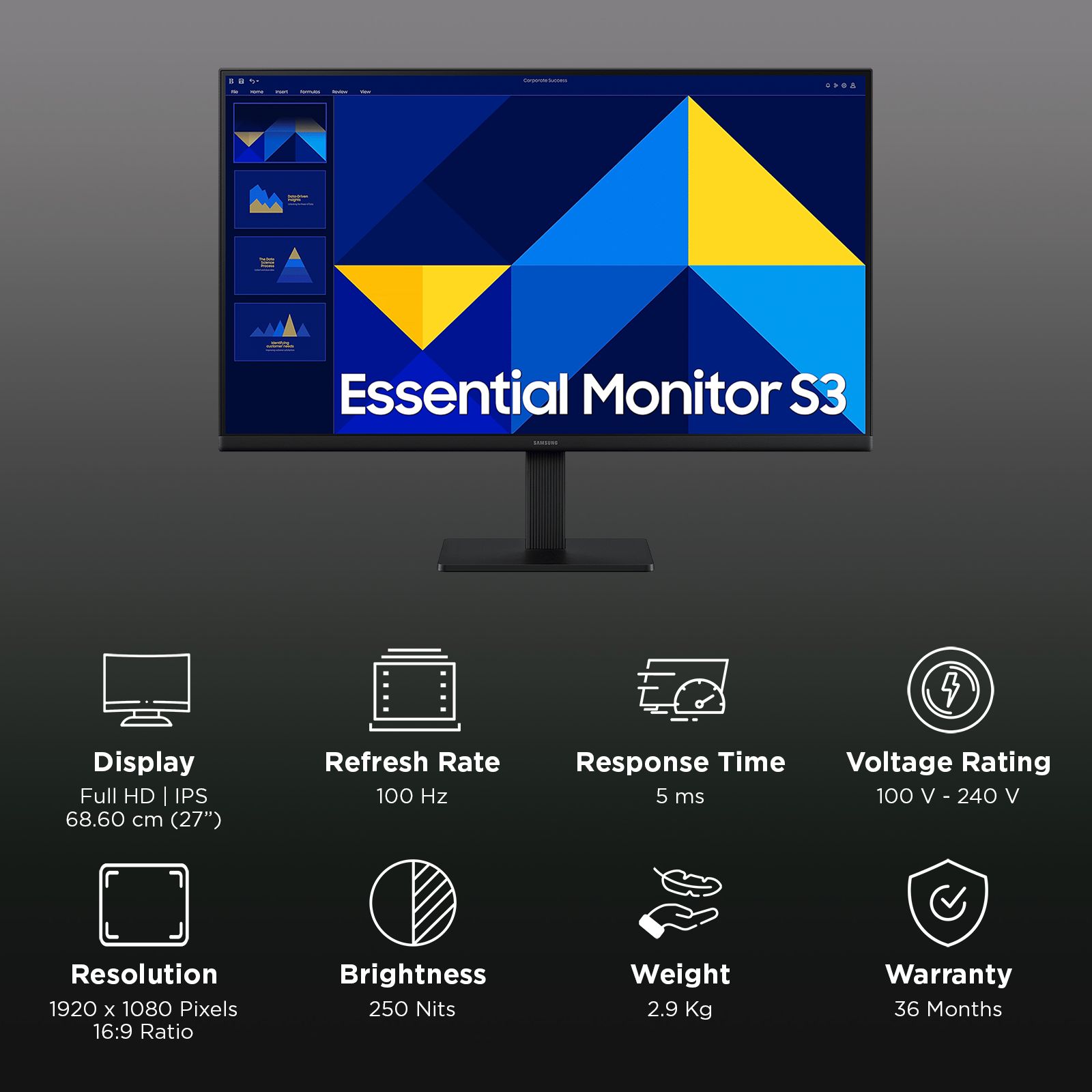 SAMSUNG Essential S3 68.6 cm (27 inch) Full HD IPS Panel Borderless Monitor with Eye Saver Mode & Less Screen Flickering_3