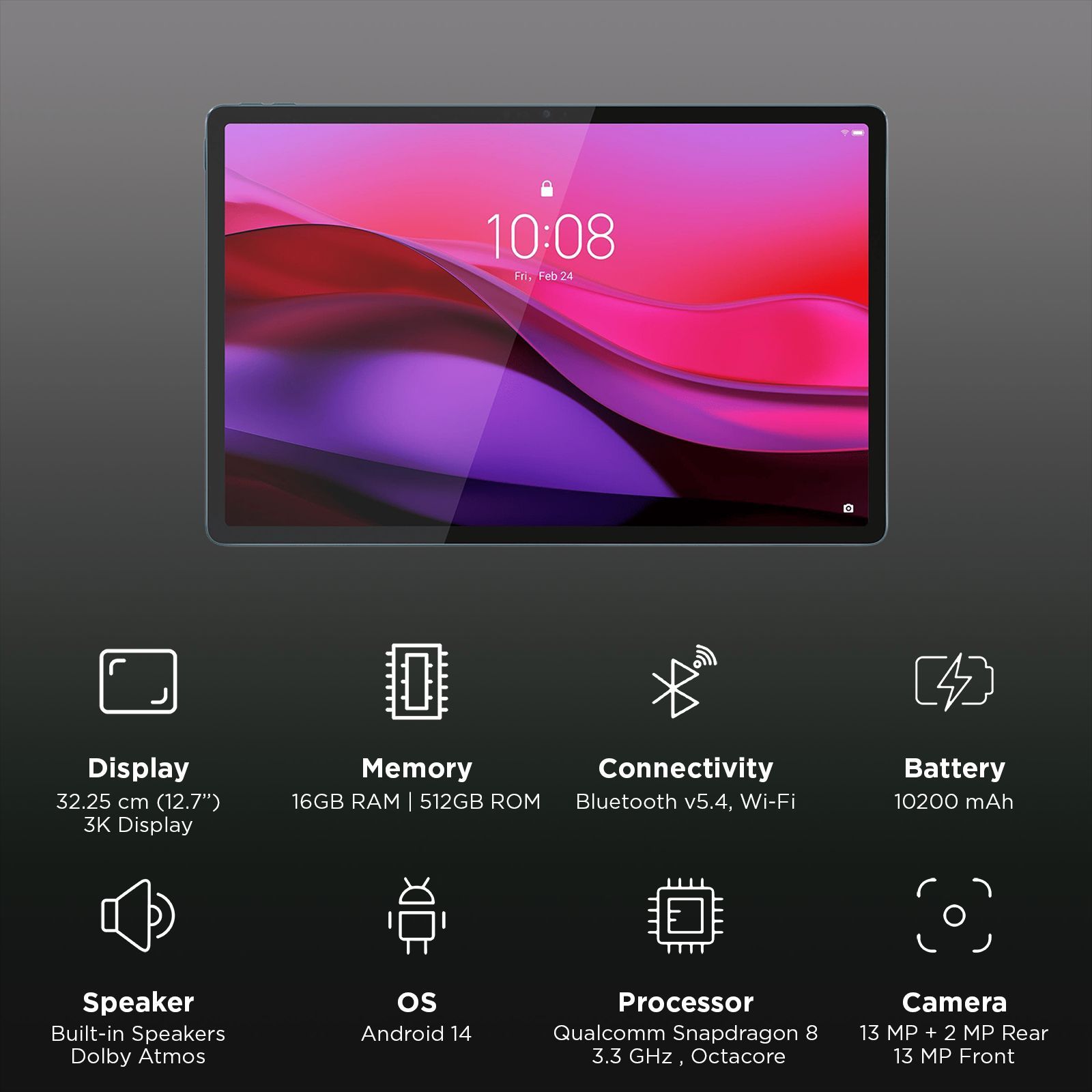 Lenovo Yoga Tab Plus Wi-Fi Android Tablet (12.7 Inch, 16GB RAM, 512GB ROM, Tidal Teal)_3