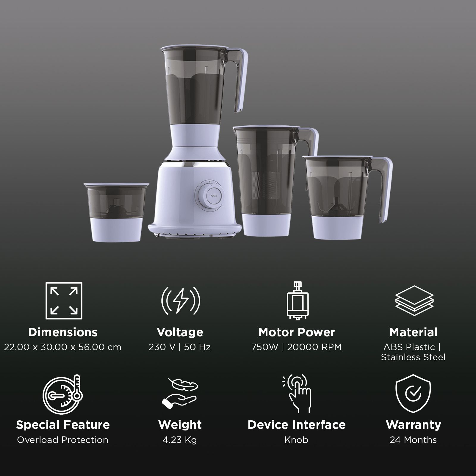 Butterfly Xeno Pro 750 Watt 4 Jars Juicer Mixer Grinder (20000 RPM, Lilac)_2