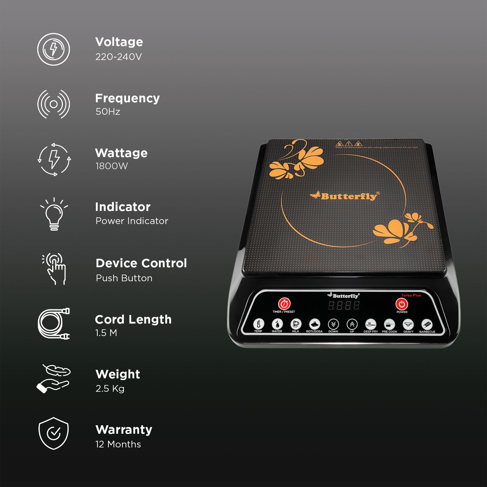 Butterfly Turbo Plus 1800W Induction Cooktop with 8 Preset Menus Butterfly Turbo Plus 1800W Induction Cooktop with 8 Preset Menus_3