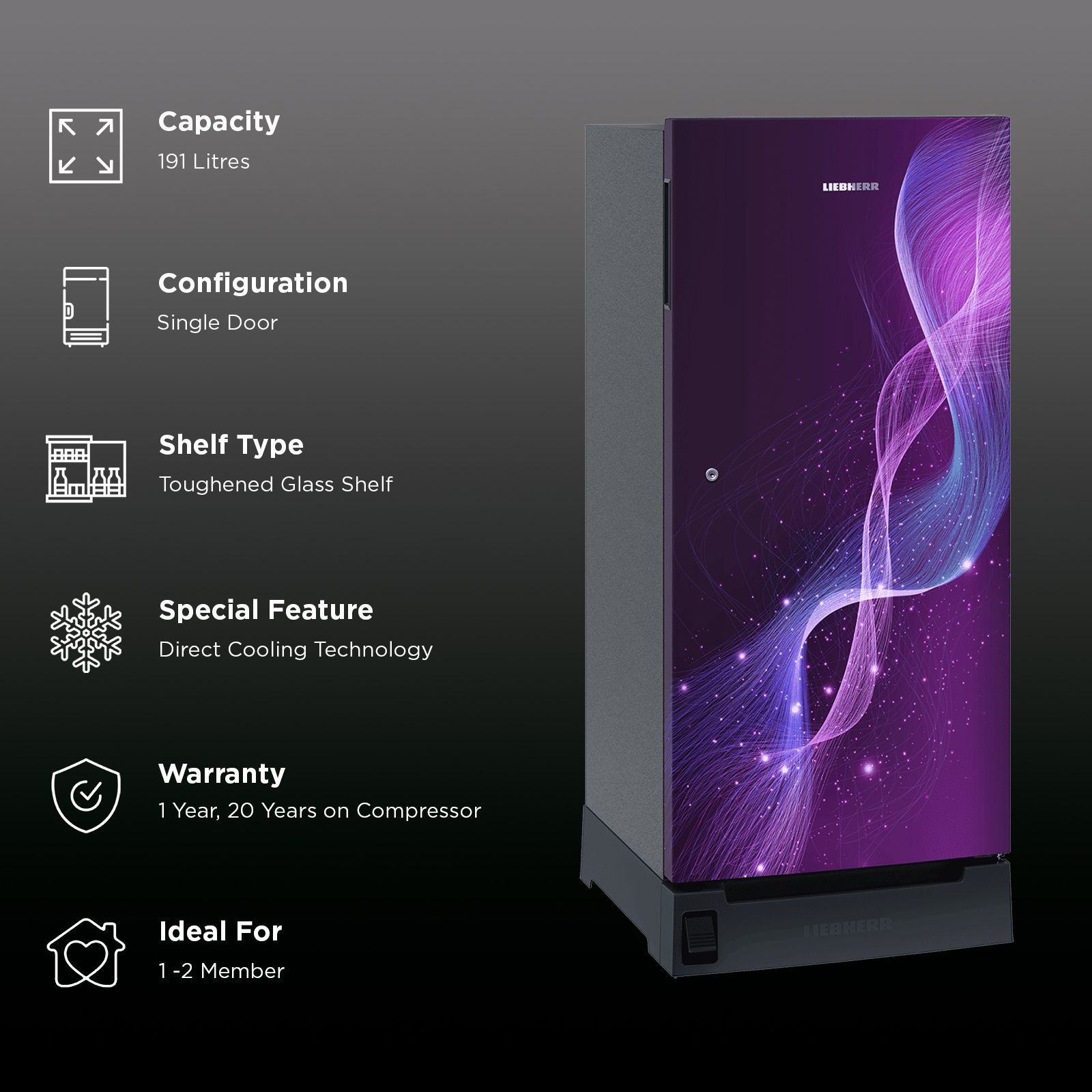 LIEBHERR Cluster 3 191 Litres 3 Star Direct Cool Single Door Refrigerator with Antibacterial Gasket (DFPpsC 1931, Purple Strings)_2