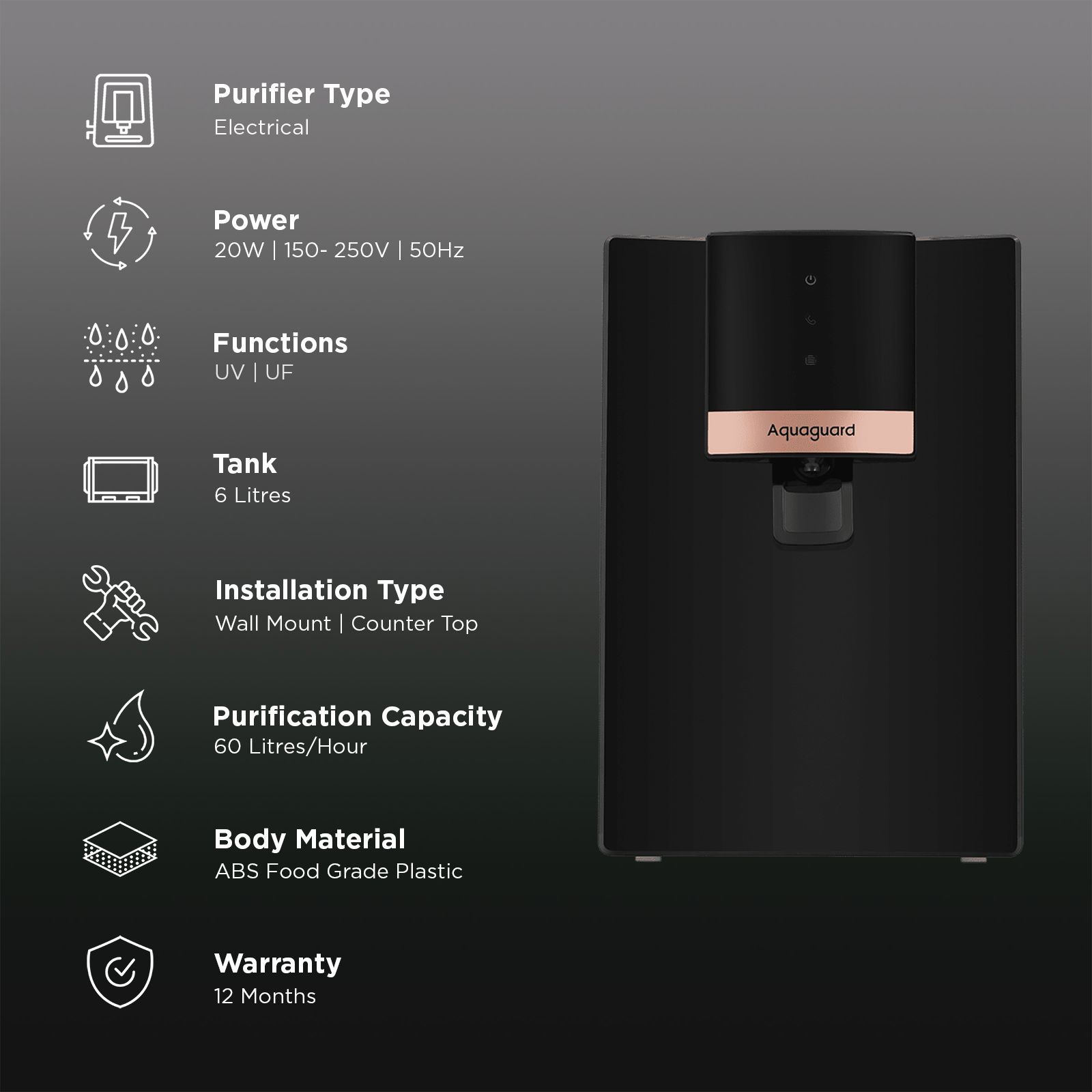 Aquaguard Enrich Neo 6L UV + UF Water Purifier with NanoPore 2X Filter Technology (Black)_3