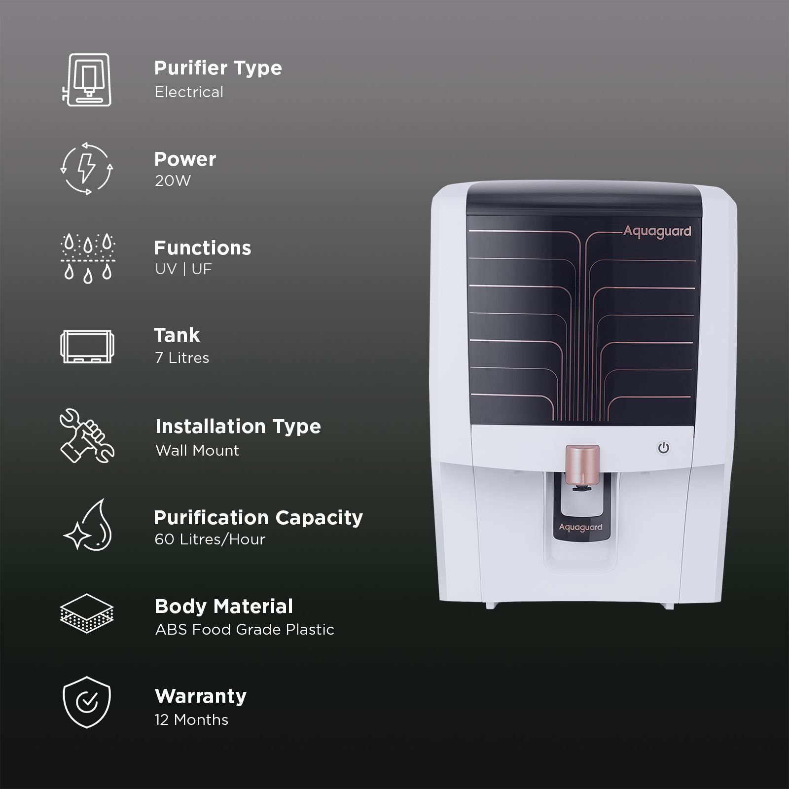 Aquaguard Enrich Crystal Booster 7L UV + UF Water Purifier with Water Saving Technology (White) Aquaguard Enrich Crystal Booster 7L UV + UF Water Purifier with Water Saving Technology (White)_3