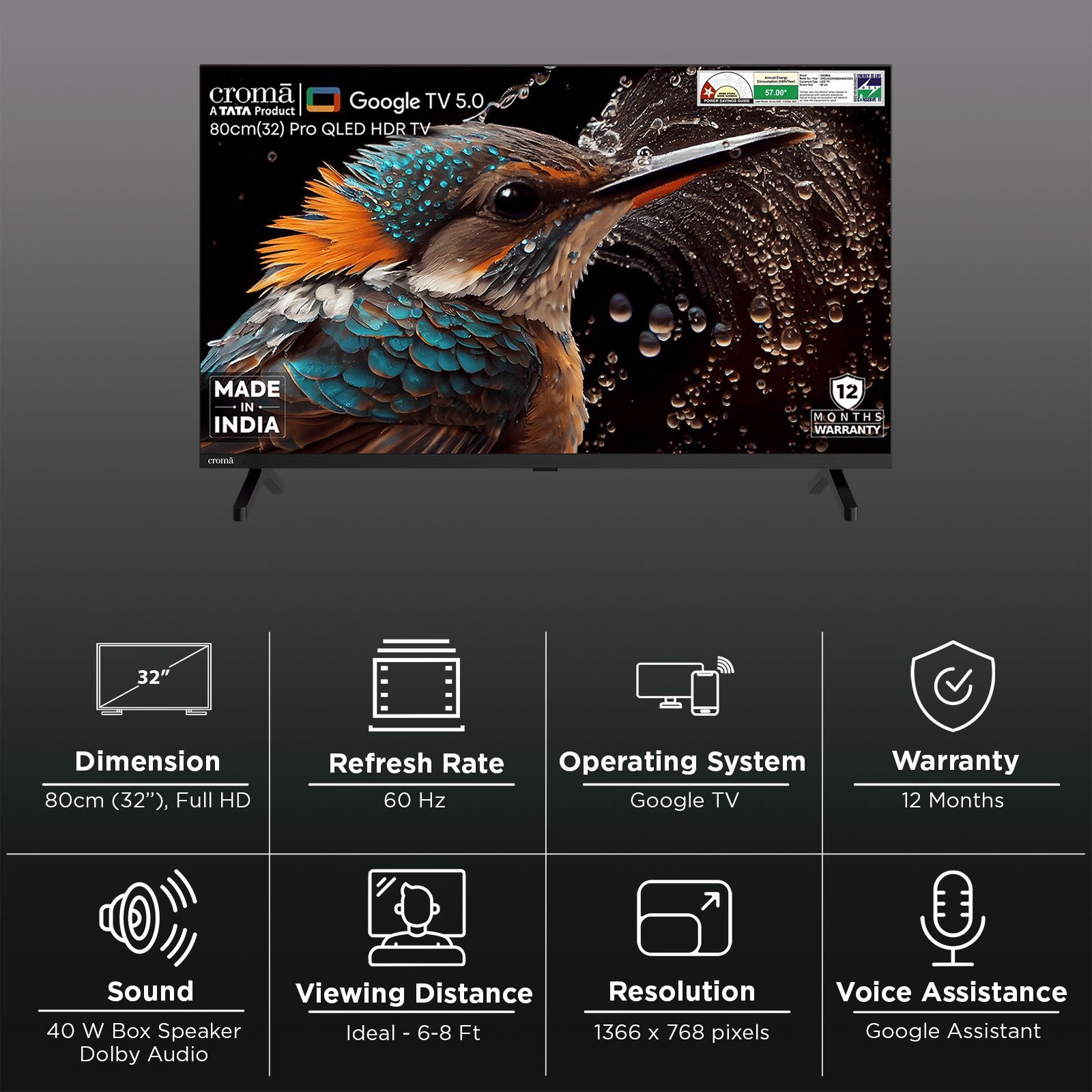 Croma 80 cm (32 inch) Pro QLED HD Google TV 5.0 with Dolby Audio_2