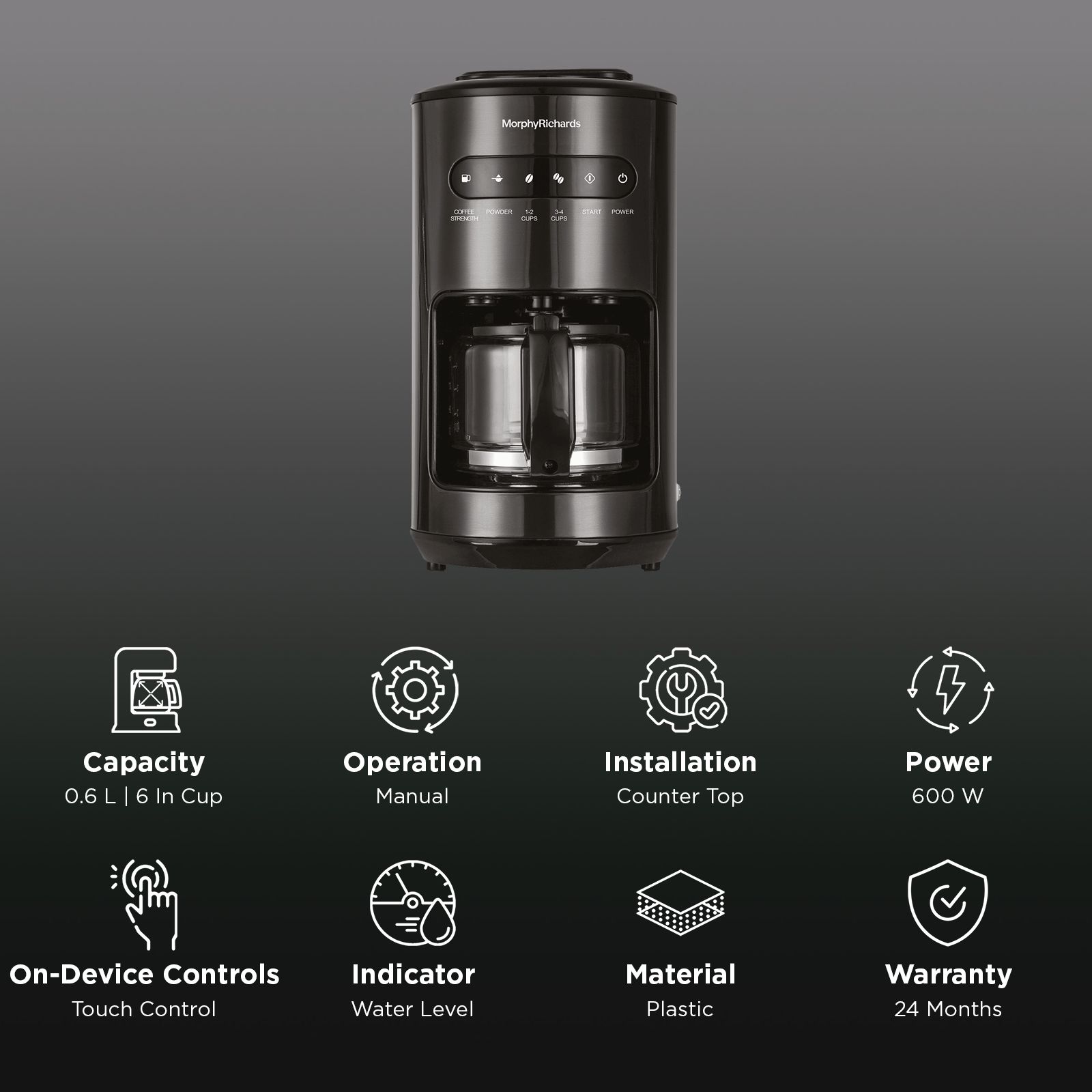 morphy richards Brew Blend 600 Watt 6 Cups Manual Drip Coffee Maker with Grind and Brew Function(Black)_3