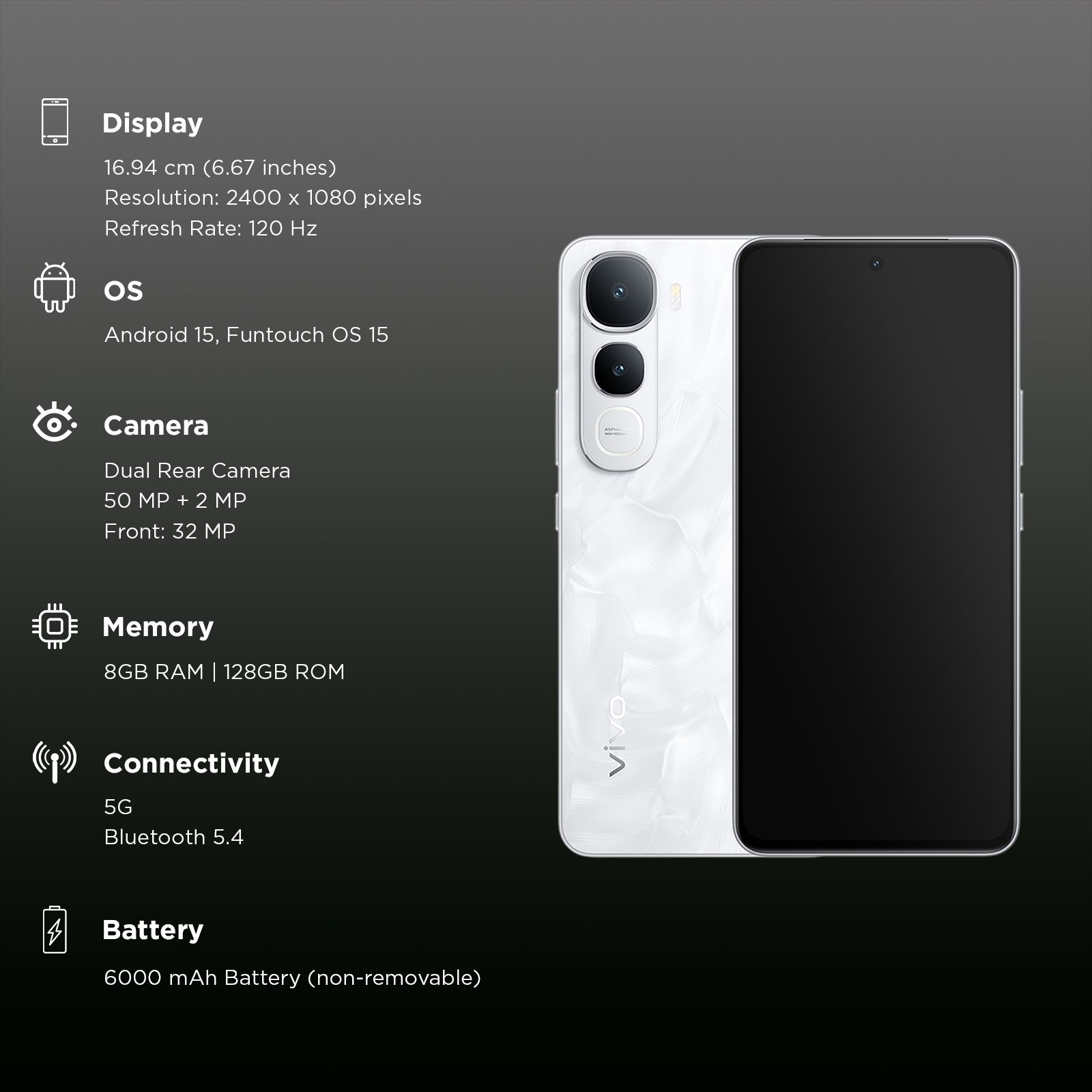 vivo Y400 5G (8GB RAM, 128GB, Glam White)_3