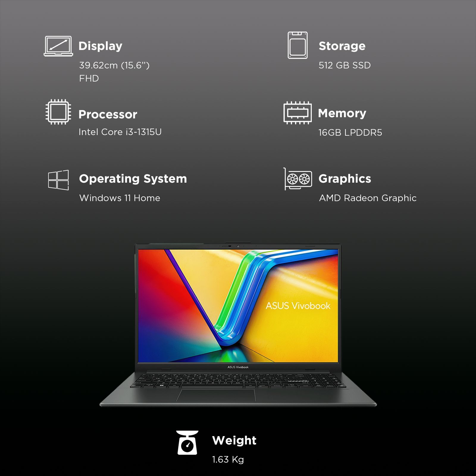 ASUS Vivobook Go 15 E1504FA-NJ5542WS AMD Ryzen 5 Thin & Light Laptop (16GB, 512GB SSD, Windows 11 Home, 15.6 inch Full HD Display, MS Office Home 2024, Mixed Black, 1.63 KG)_3