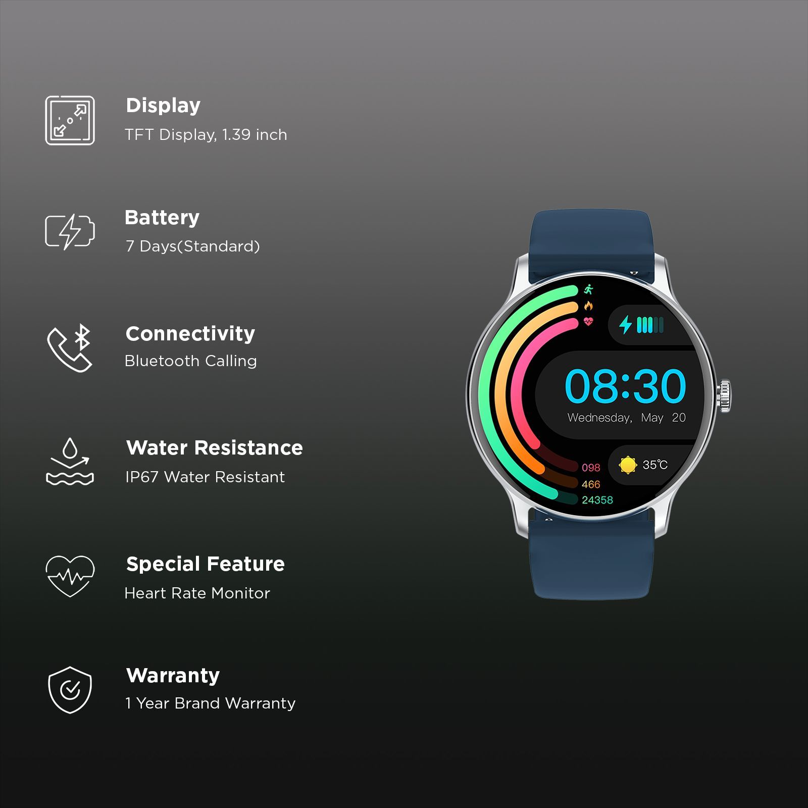 noise NoiseFit Twist Go Smartwatch with Bluetooth Calling (35.30mm, TFT Display, IP67 Water Resistant, Silver Blue)_2