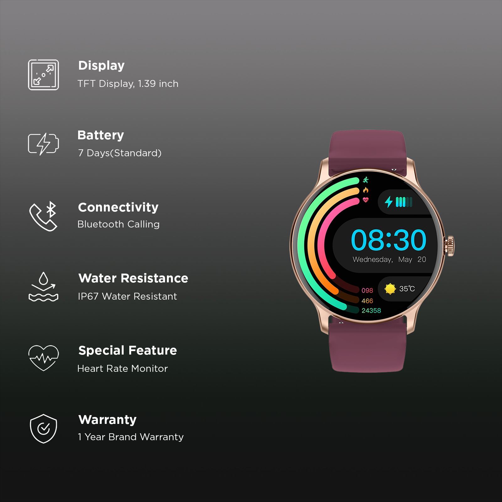 noise NoiseFit Twist Go Smartwatch with Bluetooth Calling (35.30mm, TFT Display, IP67 Water Resistant, Gold Wine) noise NoiseFit Twist Go Smartwatch with Bluetooth Calling (35.30mm, TFT Display, IP67 Water Resistant, Gold Wine)_2