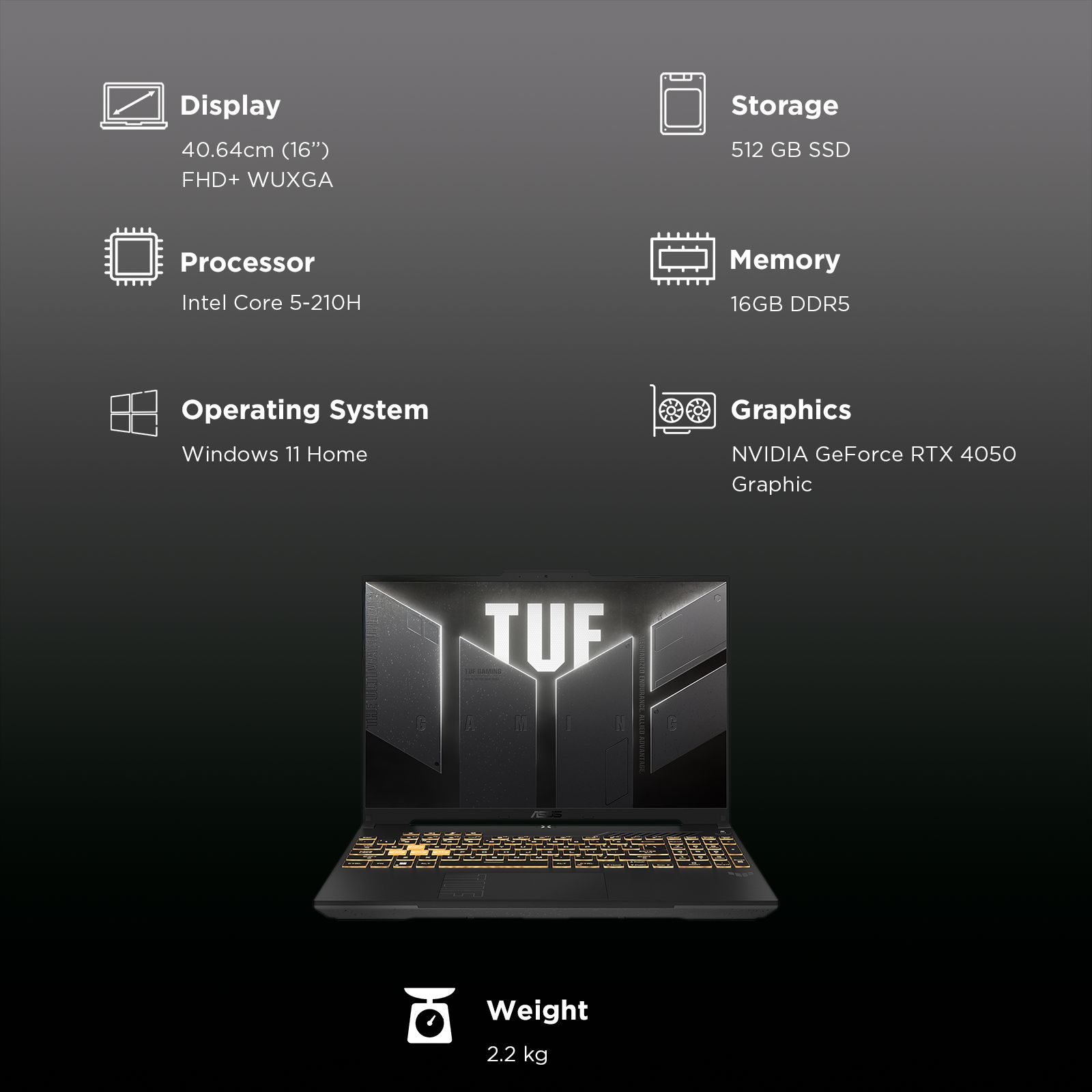 ASUS TUF F16 FX677VU-RL055WS Intel Core 5 Gaming Laptop (16GB, 512GB SSD, Windows 11 Home, 6GB Graphics, 16 inch 144 Hz FHD+ WUXGA Display, NVIDIA GeForce RTX 4050, MS Office Home 2024, Mecha Gray, 2.20 KG)_3