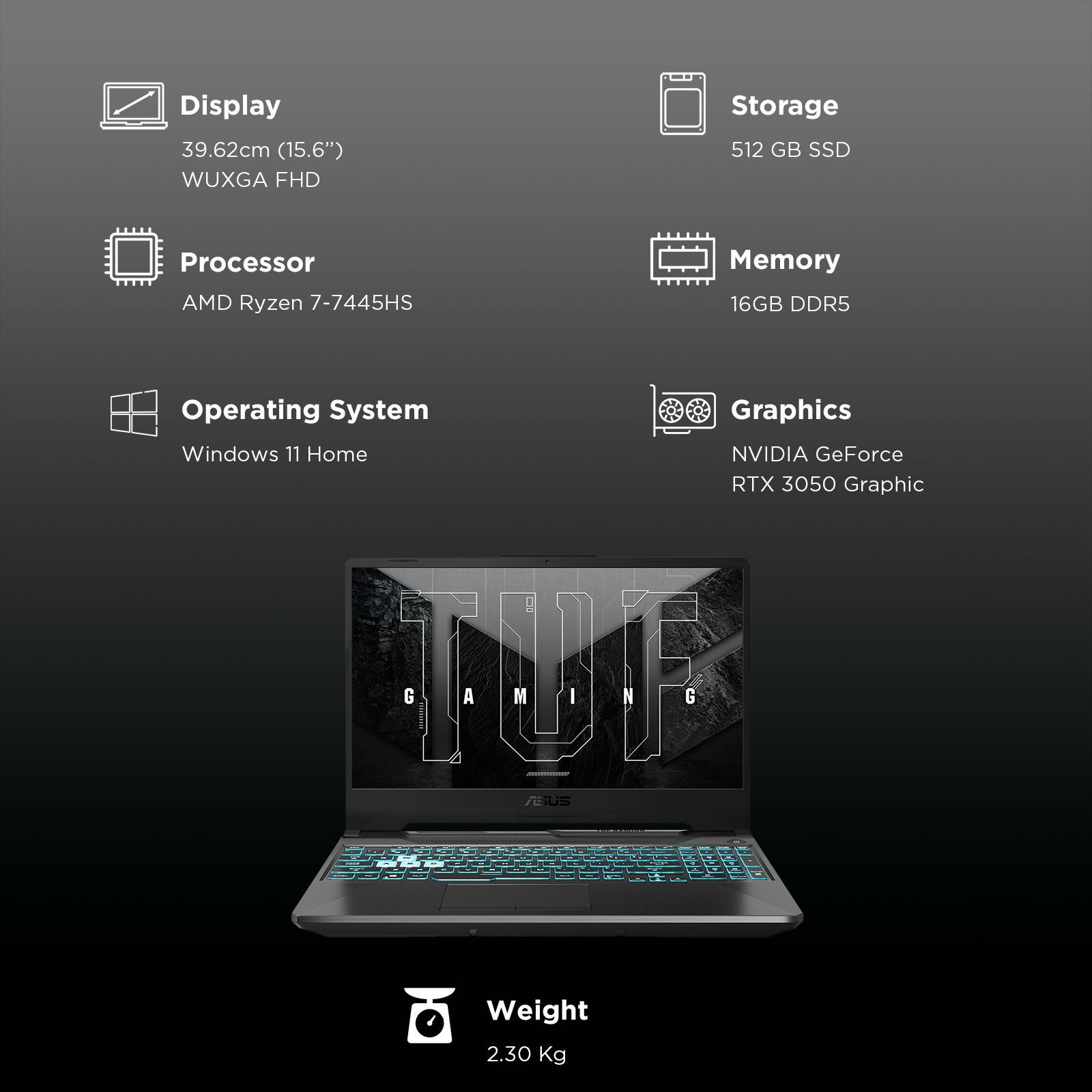 ASUS TUF FA506NCG-HN199W AMD Ryzen 7 Gaming Laptop (16GB, 512GB SSD, Windows 11 Home, 4GB Graphics, 15.6 inch 144 Hz WUXGA Full HD Display, NVIDIA GeForce RTX 3050, Graphite Black, 2.3 KG)_3