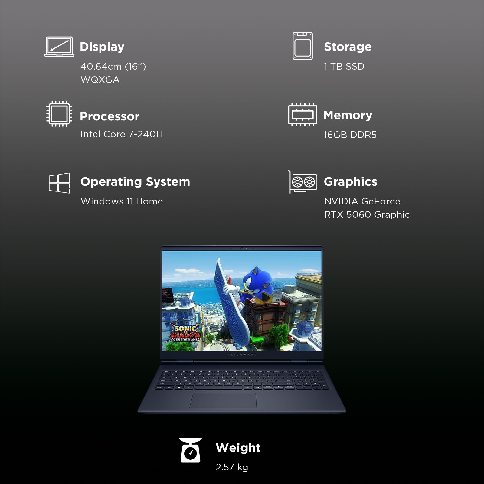DELL Alienware 16 Aurora Intel Core 7 Gaming Laptop (16GB, 1TB SSD, Windows 11 Home, 8GB Graphics, 16 inch 120 Hz WQXGA Display, NVIDIA GeForce RTX 5060, MS Office Home 2024, Interstellar Indigo, 2.57 KG) DELL Alienware 16 Aurora Intel Core 7 Gaming Laptop (16GB, 1TB SSD, Windows 11 Home, 8GB Graphics, 16 inch 120 Hz WQXGA Display, NVIDIA GeForce RTX 5060, MS Office Home 2024, Interstellar Indigo, 2.57 KG)_3