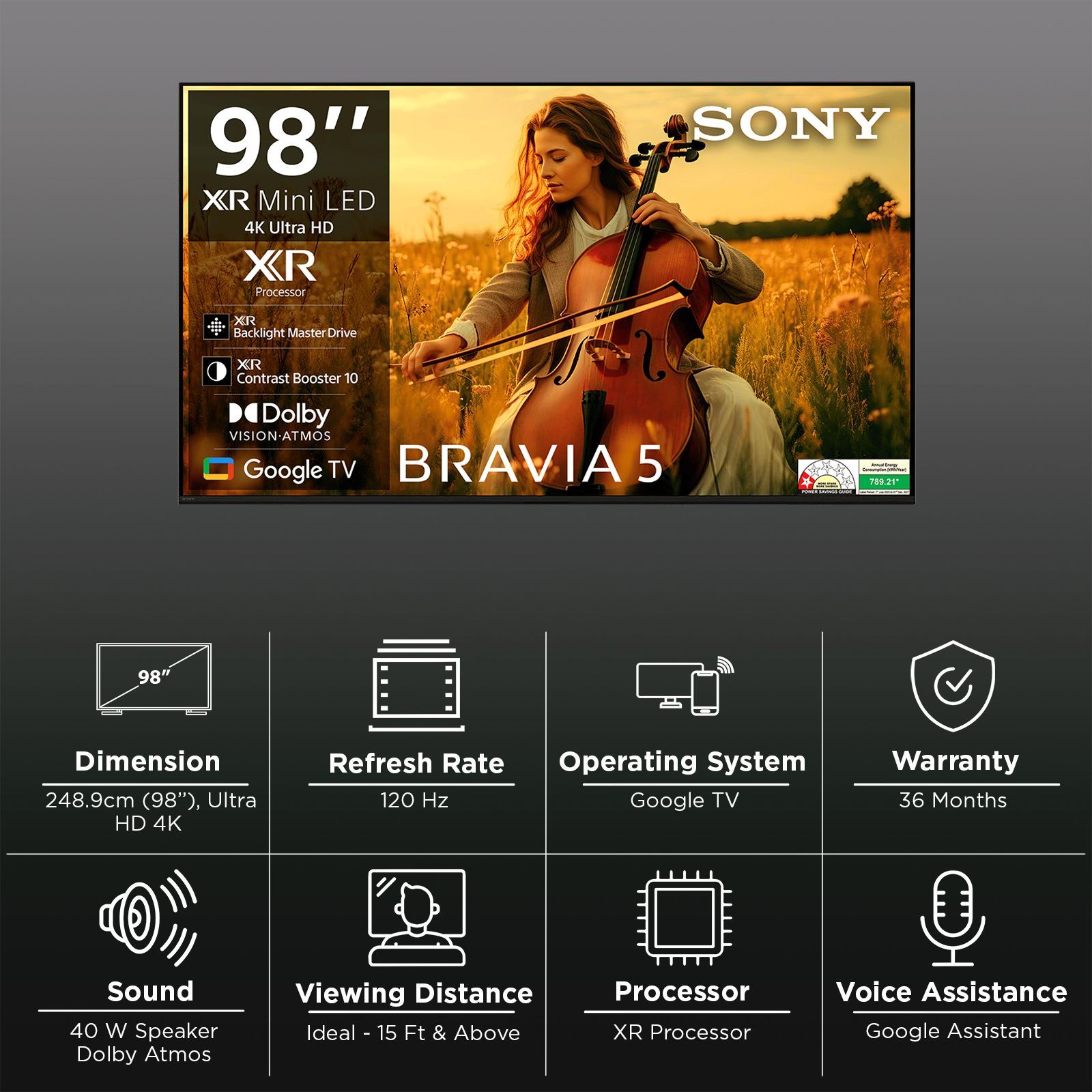 SONY BRAVIA 5 248.9 cm (98 inch) Mini LED 4K Ultra HD Smart Google TV with Dolby Vision & Dolby Atmos (2025 model) SONY BRAVIA 5 248.9 cm (98 inch) Mini LED 4K Ultra HD Smart Google TV with Dolby Vision & Dolby Atmos (2025 model)_3
