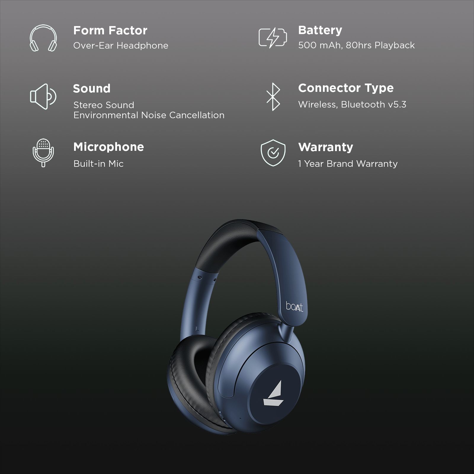 boAt Rockerz 650 Pro Bluetooth Headphone with Mic (80 Hours Playback, Over Ear, Starry Night)_2