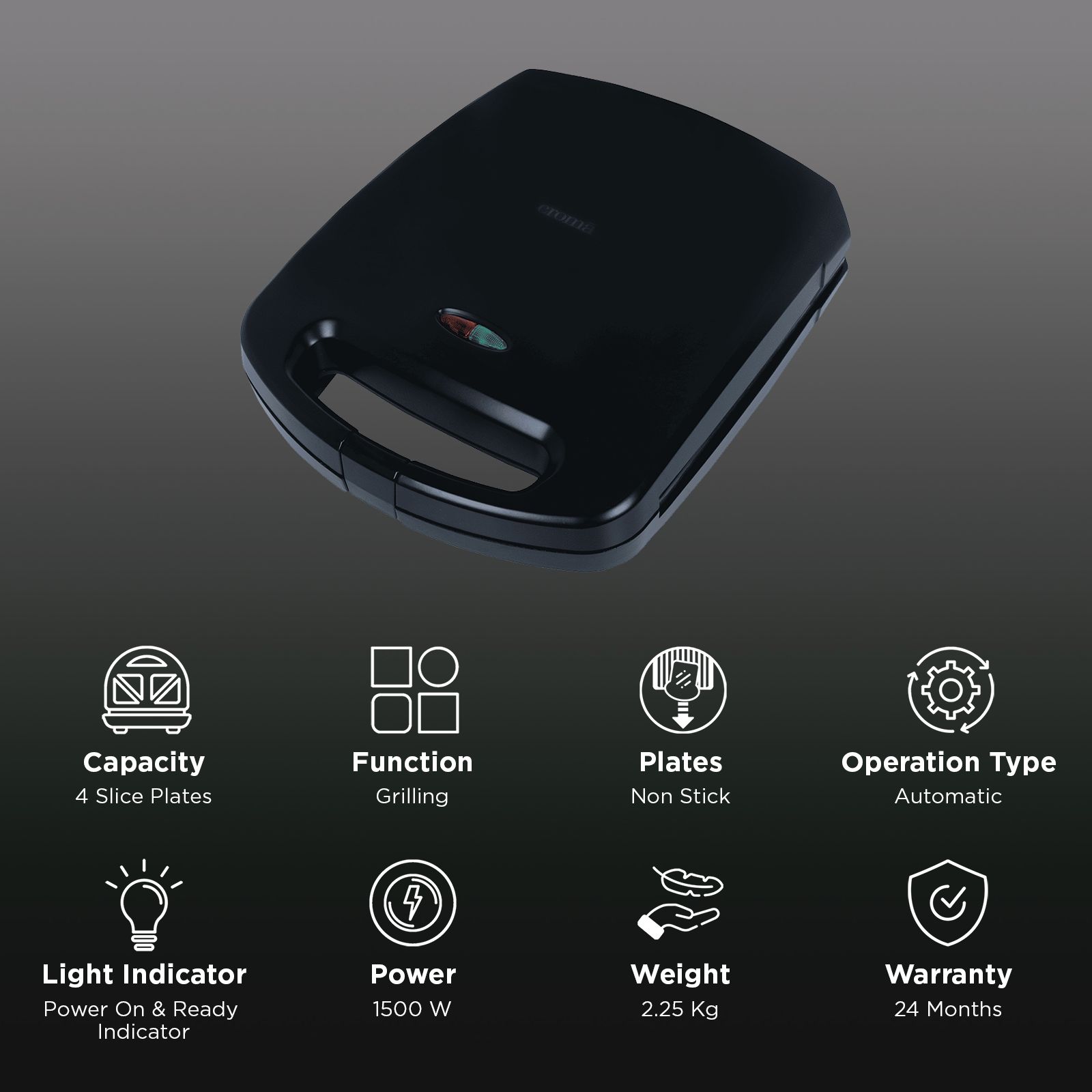 Croma AK6204 1500W 4 Slice Sandwich Maker with Auto Shut Off (Black)_3