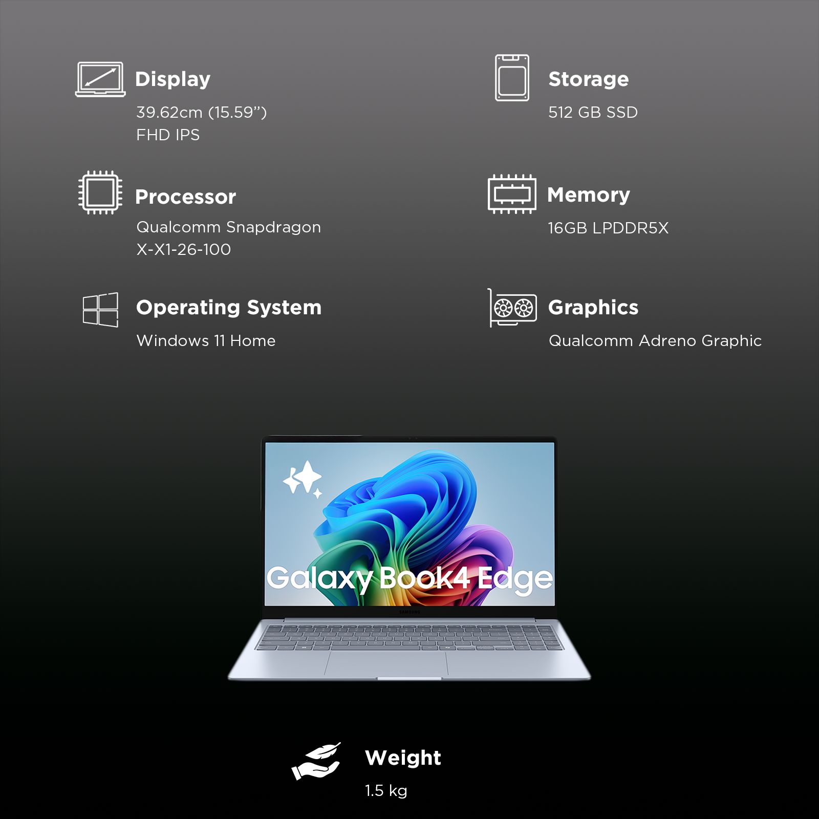 SAMSUNG Galaxy Book4 Edge Qualcomm Snapdragon X Thin & Light Laptop (16GB, 512GB eUFS, Windows 11 Home, 15.59 inch Full HD IPS Display, MS Office Home & Student 2024, Sapphire Blue, 1.5 KG) SAMSUNG Galaxy Book4 Edge Qualcomm Snapdragon X Thin & Light Laptop (16GB, 512GB eUFS, Windows 11 Home, 15.59 inch Full HD IPS Display, MS Office Home & Student 2024, Sapphire Blue, 1.5 KG)_3