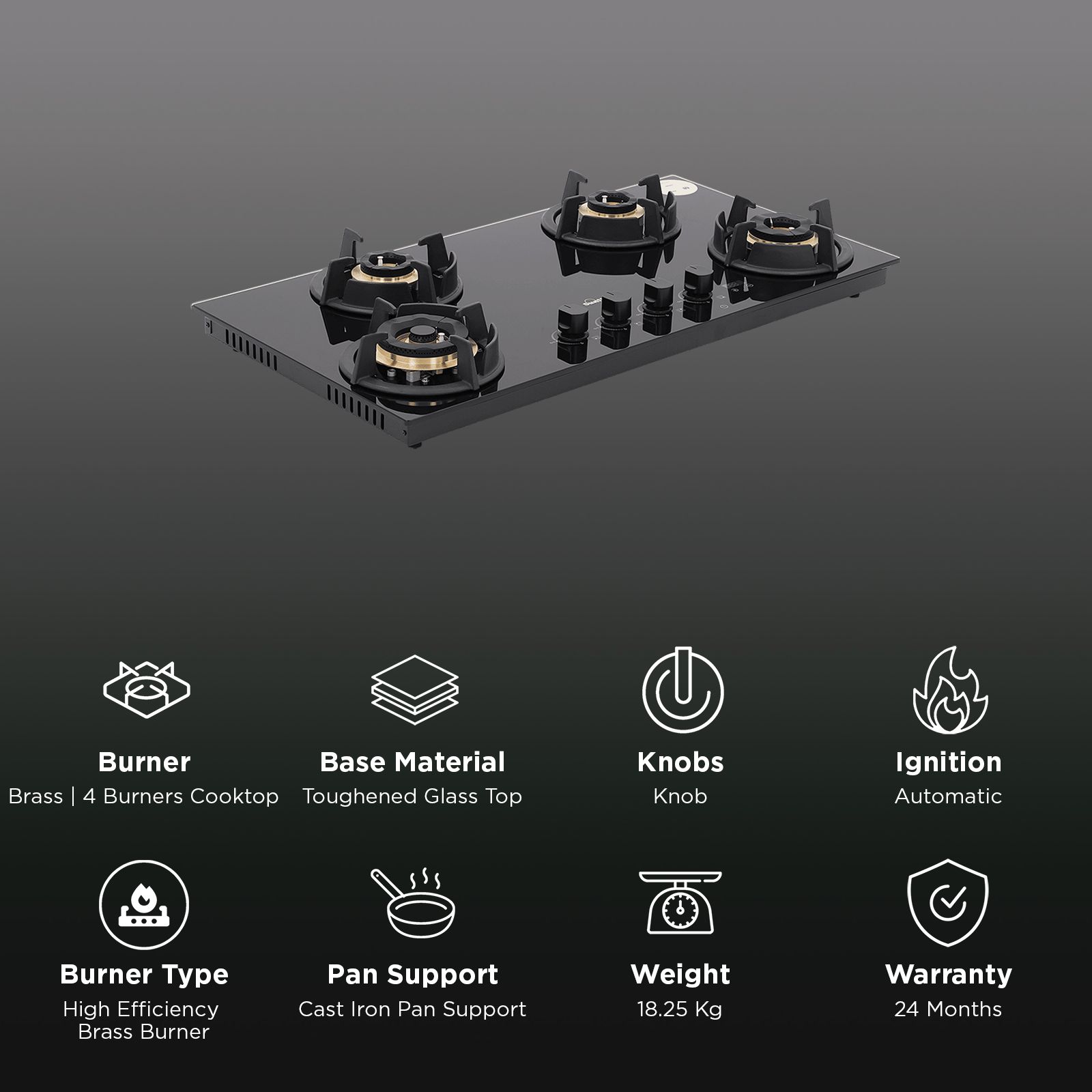 Sunflame SHA 486 UBR Toughened Glass Top 4 Burner Automatic Hob (Flame Failure Device, Black)_3